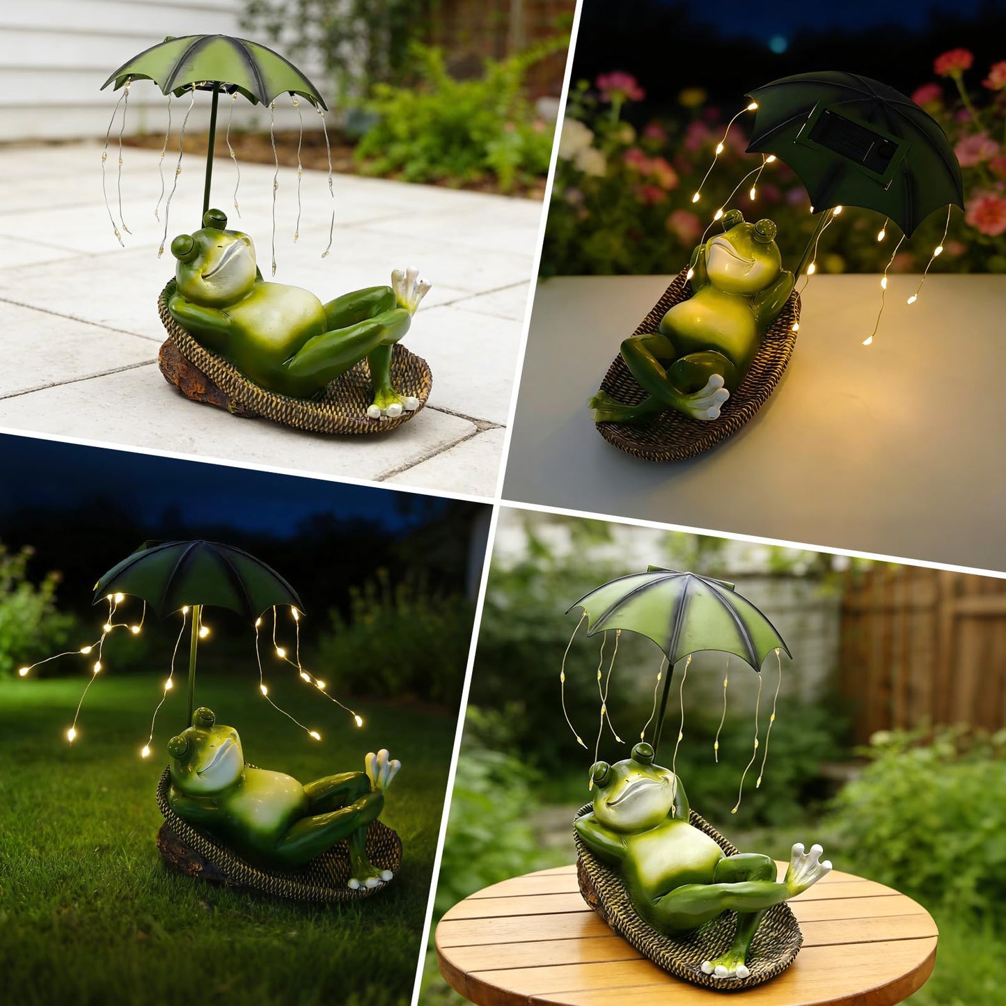 EverZenHub Solar Frog with Umbrella Statue - LED Solar Powered Garden Decor, Auto On/Off Waterproof Resin Outdoor Sculpture for Patio, Yard, Pond, Unique Gardening Gifts for Women & Mom