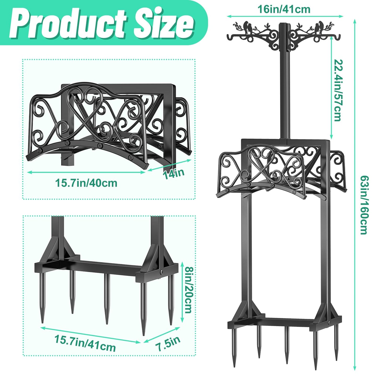 ODSNANIE Garden Hose Holder for Outside,Water Hose Holders with 2 Bird Statue Shepherds Hooks & 5 Spikes,Double-Sided Freestanding Hose Stand Heavy Duty Hose Storage Rack for Outdoor Yard Lawn Farm