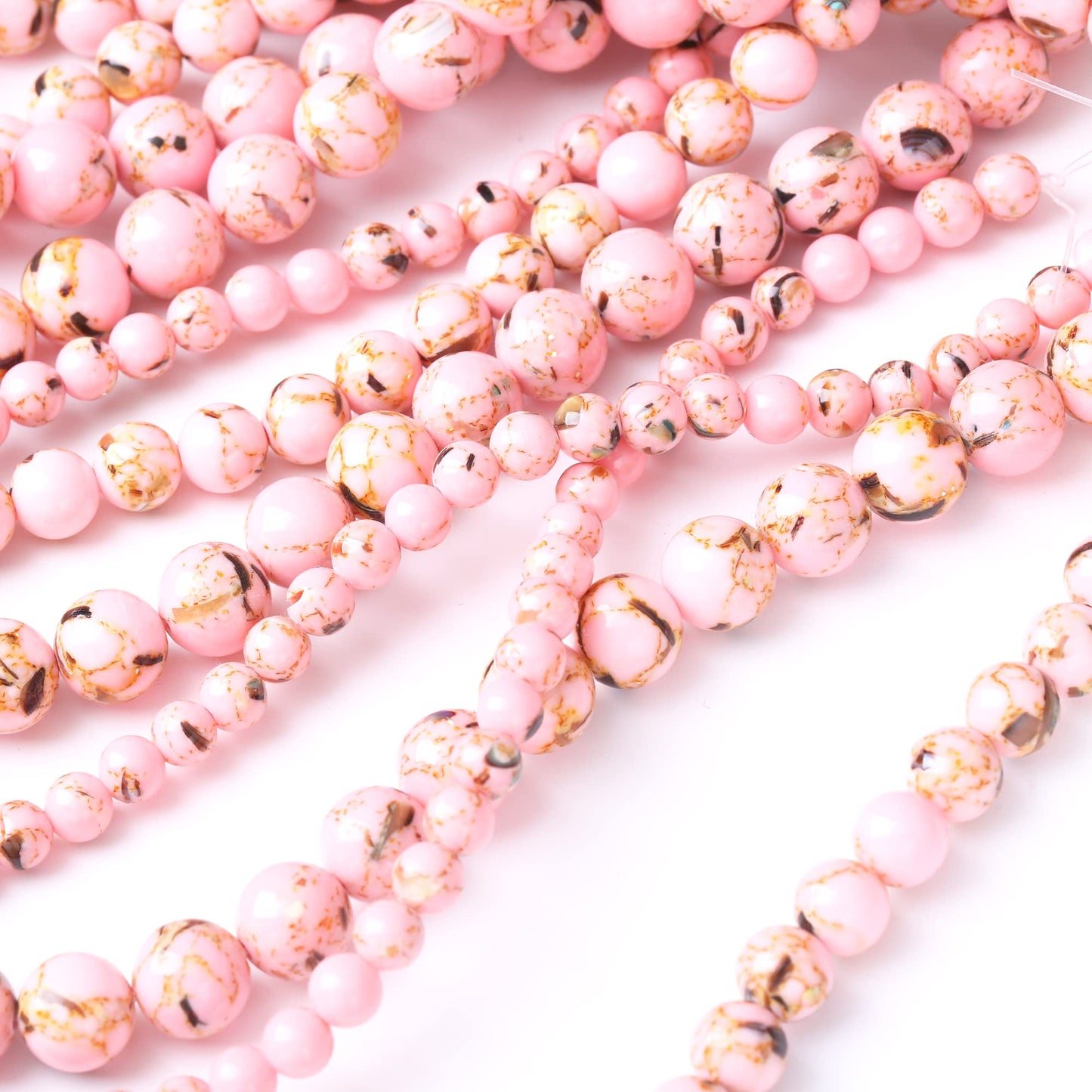 10MM Pink Shell Turquoises Round Loose Beads Natural Gem Beads Crystal Energy Stone Beads for Jewelry Making DIY Bracelet Necklace