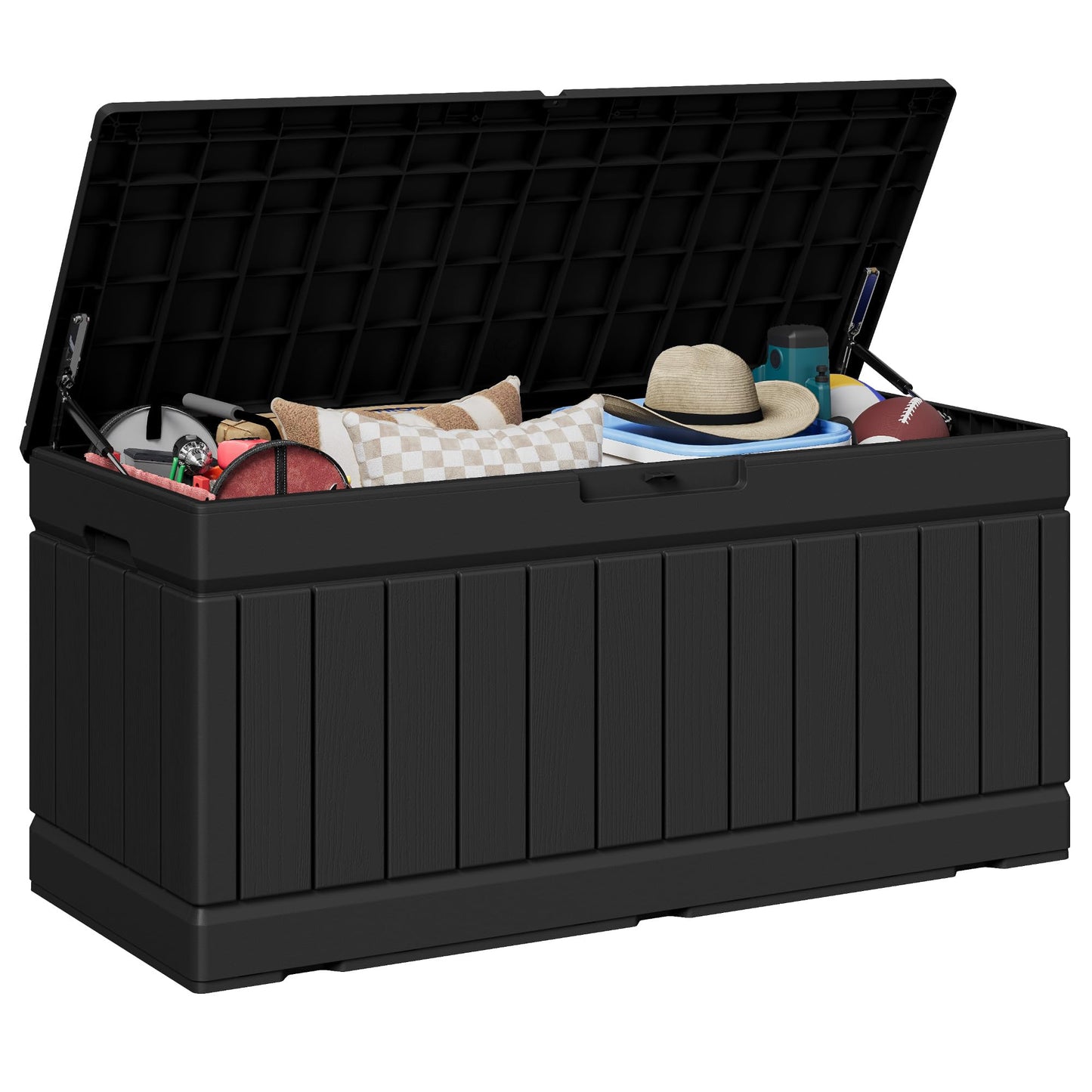 JUMMICO 78 Gallon Outdoor Deck Box Large Resin Storage Box for Patio Furniture Cushions and Garden Tools (Black)