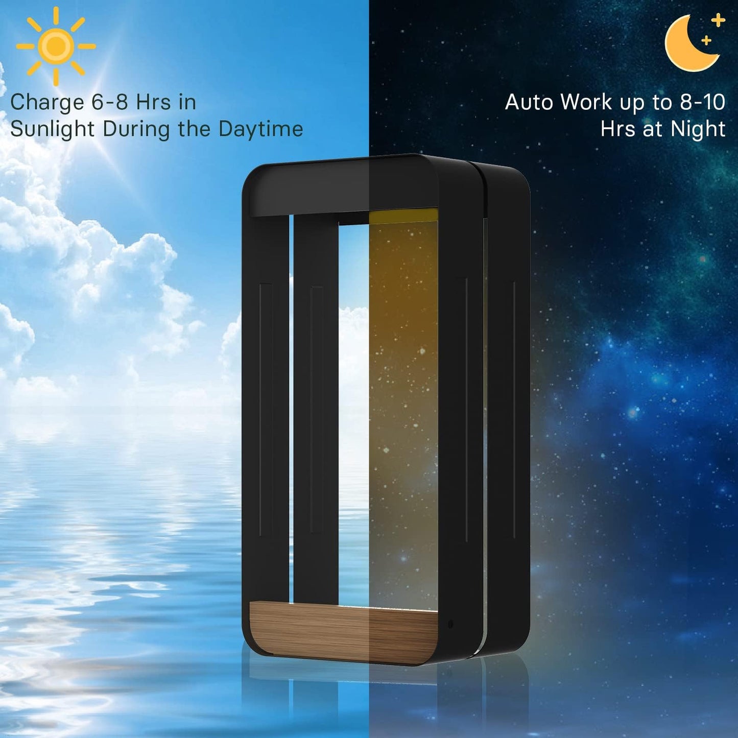 Grand patio Outdoor Solar Wall Sconce Shelf Planter, Decor LED Waterproof Wall Light Lamp with Woodgrain for Patio, Porch, Solar Energy, Black (S-Rectangle)