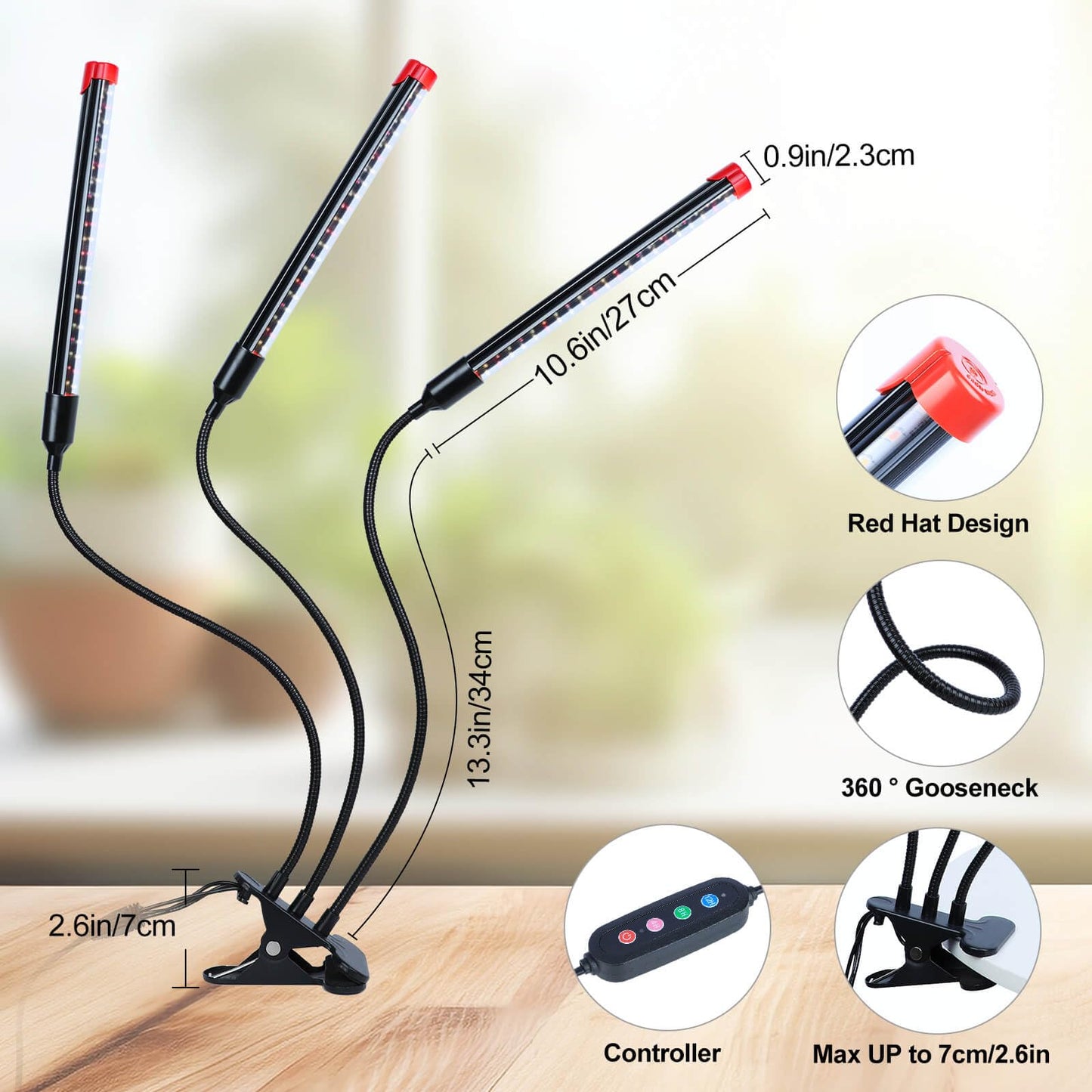 FRGROW Clip Grow Lights for Indoor Plants, Seed Starting, Bonsai, 4/8/12/16/20H Timer, Full Spectrum Plant Growing Lamps, 27 Watt Power Draw, NO Need Adapter, 360° Gooseneck