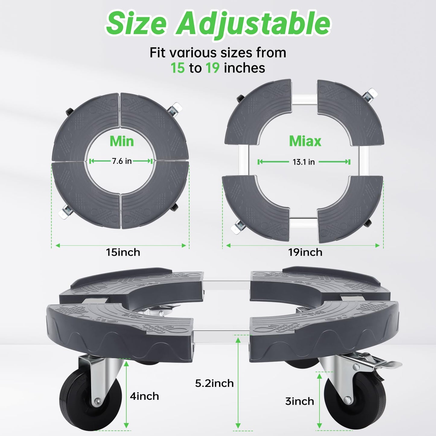 Nefish Upgraded 15-19 Inch Trash Can Dolly Wheels, Adjustable Round Barrel Dollies Wheels, Heavy Duty Drum Dollies 480lbs Tire Dollys, Multi Functional Garbage Can Dollyes Cart Trash Cans Roller Base