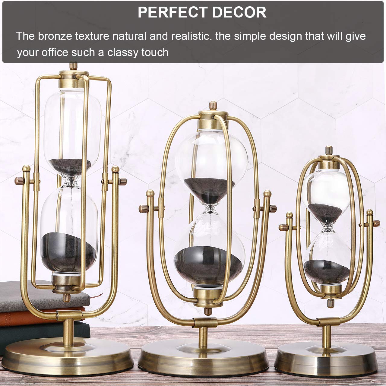 SuLiao 60 Minutes Hourglass Sand Timer, 360° Rotating Black Sand Clock, Metal Sand Watch 60 Min for Home Office Desk Decorative
