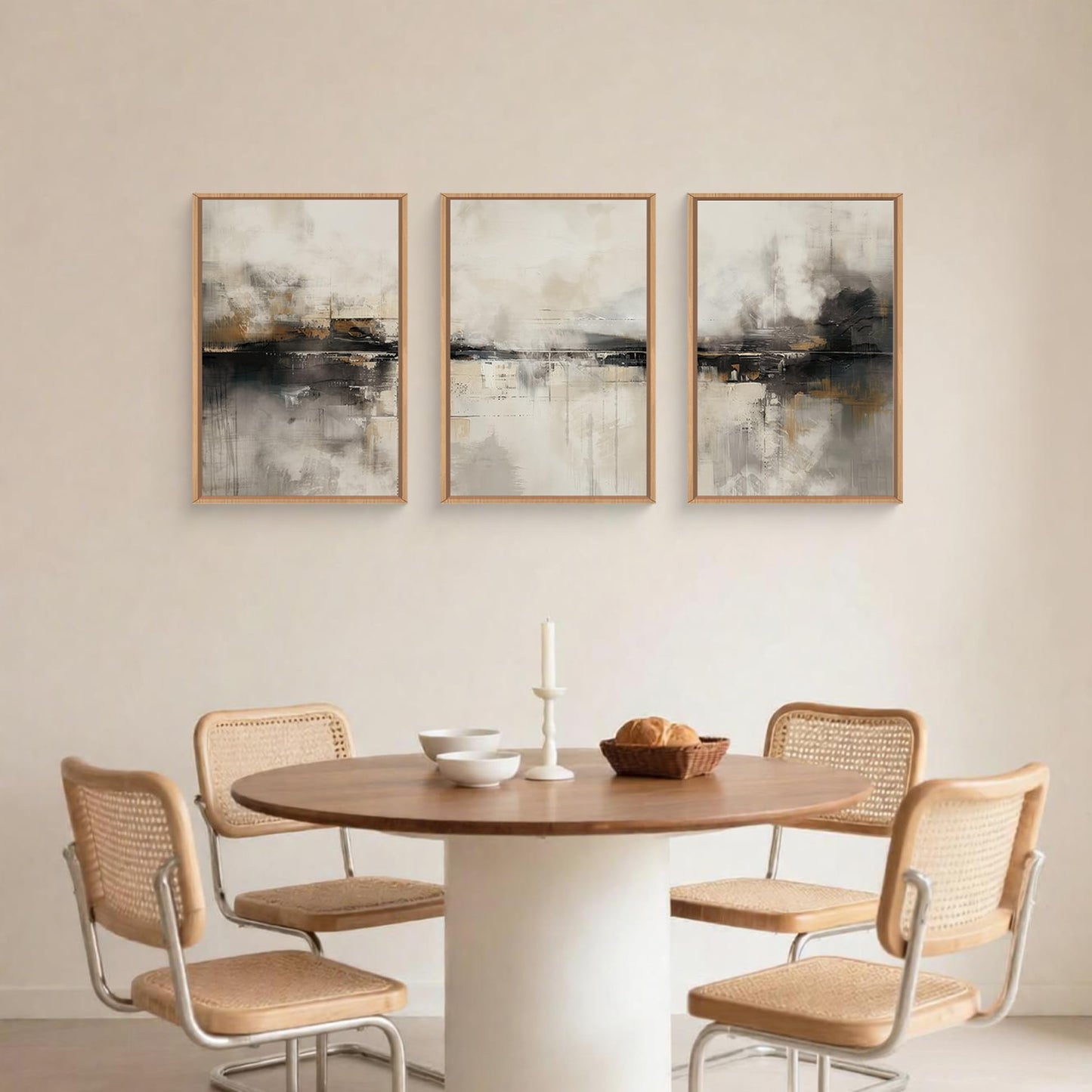 HOURIA Large Abstract Neutral Beige & Black Framed Canvas Wall Art Set,Modern Minimalist Brown Wall Decor,Textured Gray Tan Illustrations Artwork for Living Room, Bedroom, Farmhouse- 24"x36"x3