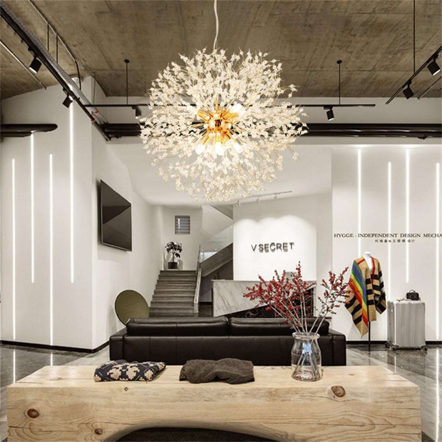 YUFENG Modern Dandelion s, Crystal Fireworks Sputnik Ceiling Light Fixture, Round Pendant Lighting for Dining Room Living Room Bedroom Bathroom Kitchen Foyer Girls Room,Silver 8Lights