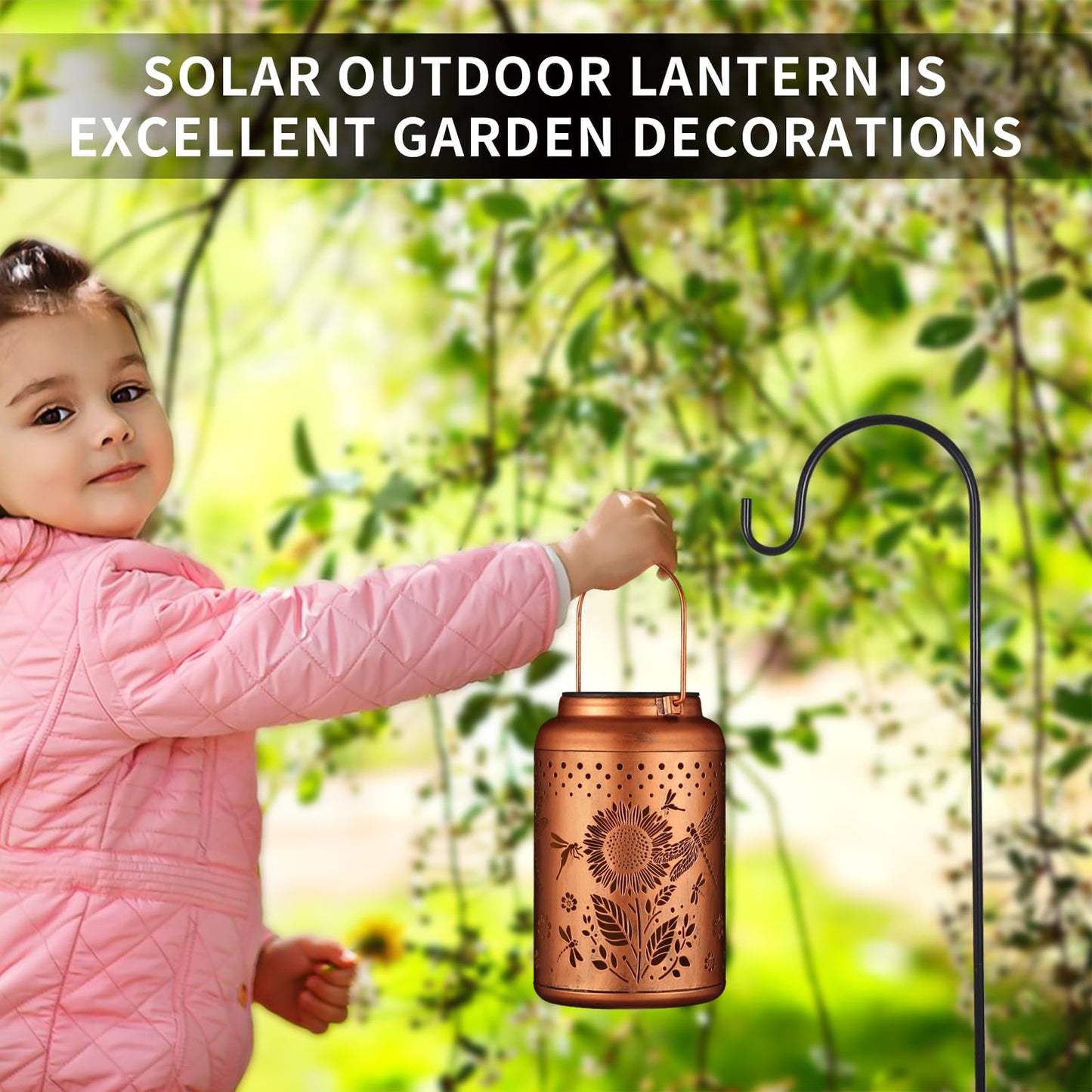 Solar Lanterns Outdoor Waterproof Hummingbird Garden Decor Christmas Gifts for Women Mom Grandma Hanging Lights Metal Decoration Outside for Yard, Patio,Backyard,Porch(Dragonfly and Sunflower)