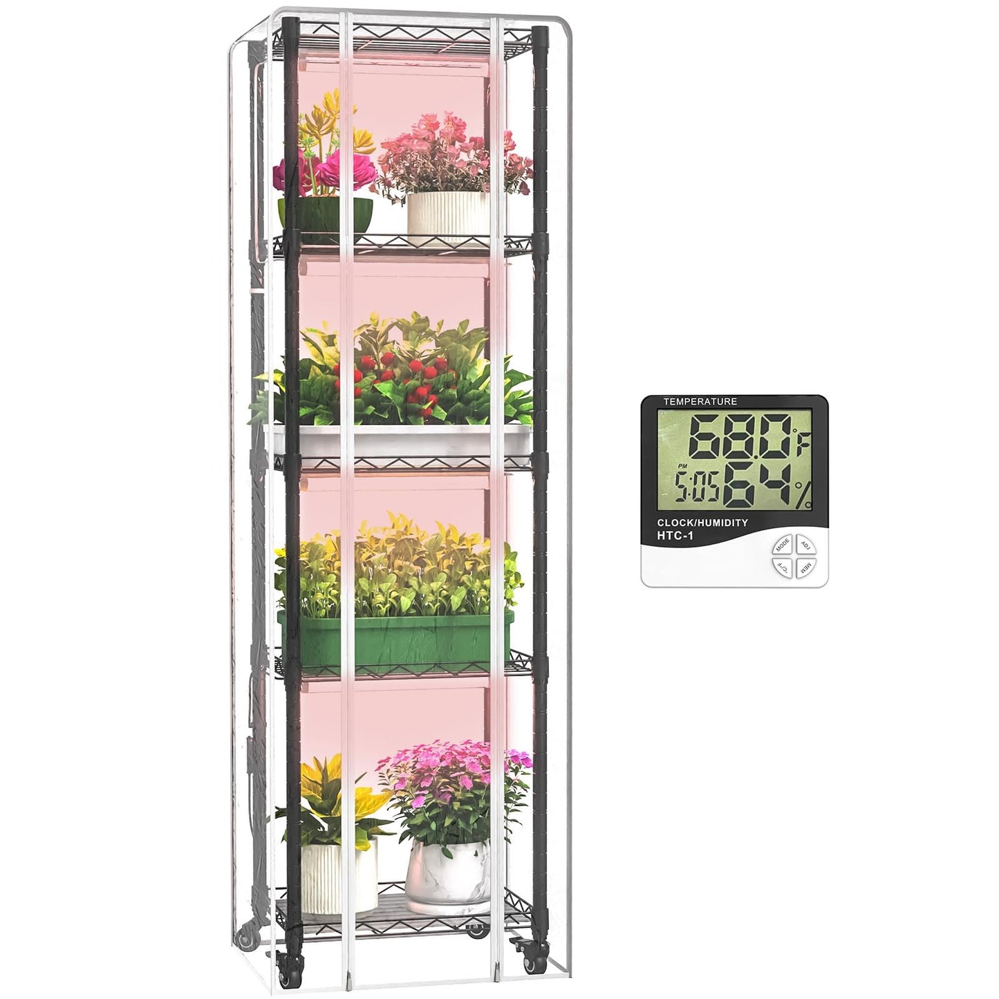 sagrynfp Indoor Greenhouse with Grow Lights,with 40W Full Spectrum Growing Lamps for Seed Starting , 5 Tier 15.7" L×11.8" W×62.3" H Mini Greenhouse，Grow Light Shelf with Tent and Thermometer