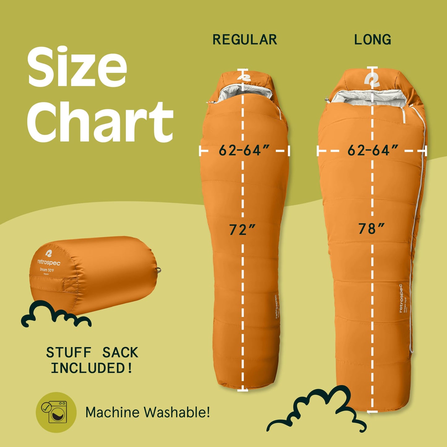 Retrospec Dream Mummy Sleeping Bag - 30°F Camping & Travel Essential Gear with Water - Resistant Shell & Synthetic Fill - Zippered Pocket & Stuff Sack