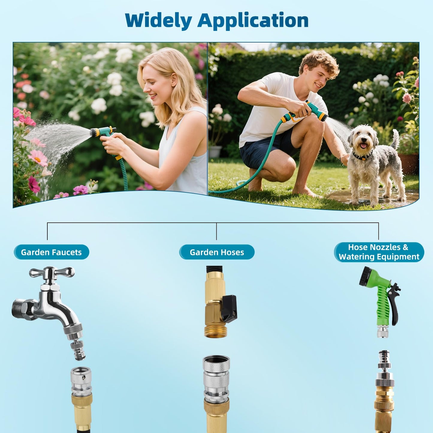 Hibbent Swivel Garden Hose Quick Connector, 360° Rotatable Faucet Hose Quick Connect Fitting, Solid Brass 3/4 Inch GHT Thread, Female and Male Adapter (2 Sets)