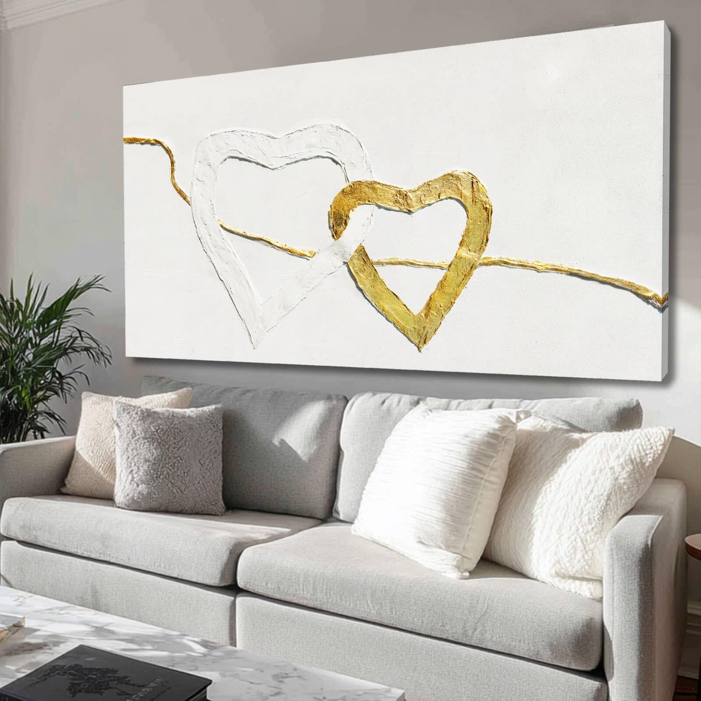 GAIDUOMAI Abstract Wall Canvas Art Love Heart Modern Artwork Minimalist Room Decor Gold Line Prints for Office Home Hotel 24"x48" Ready to Hang