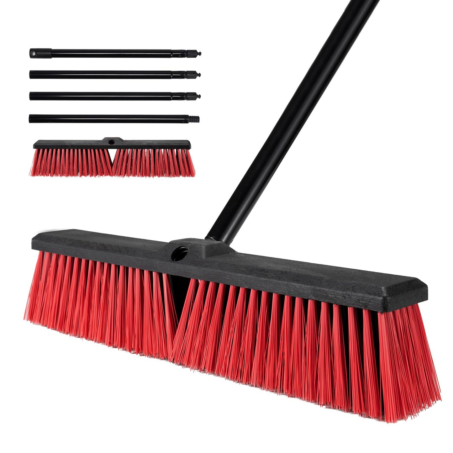 18" Push Broom for Outdoor - Heavy Duty Broom 63" Long Handle Outdoor Broom for Deck,Driveway,Garage,Yard,Deck,Patio,Warehouse,Concrete