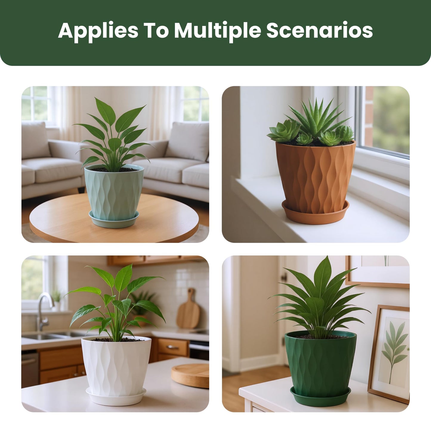 LESOASIS 7/6.5/6/5.5/5/4.5/4 inch Plastic Plant Pots, 7 Pack Flower Planter for Indoor Outdoor Plant, Planters with Drainage Holes and Trays (Colorful)