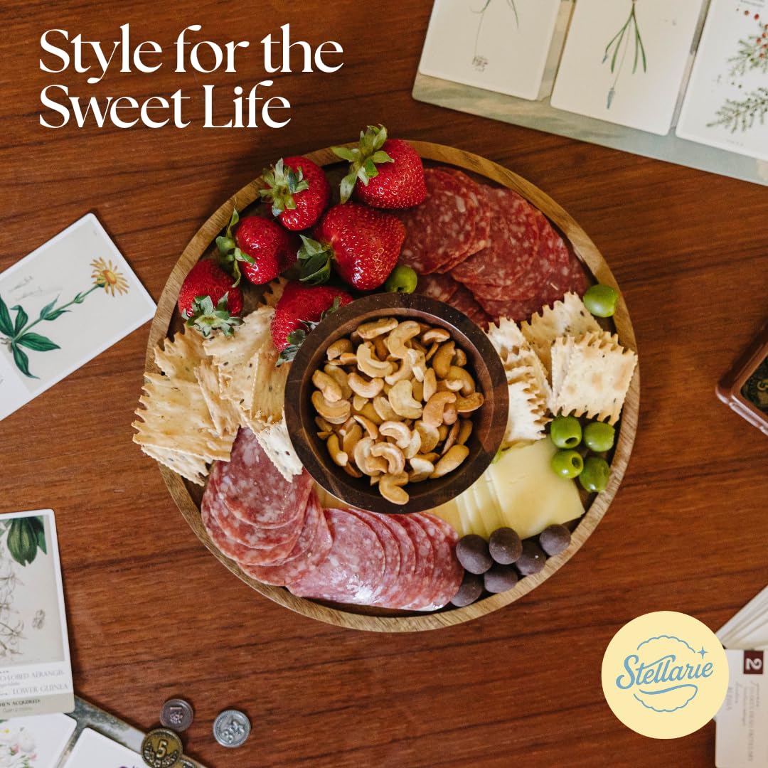 Stellarie Acacia Wood Cake Stand with Glass Dome Lid, Reversible Cake Stand and Serving Board Designed for Everyday Use, Desserts, Charcuterie, and Gifting