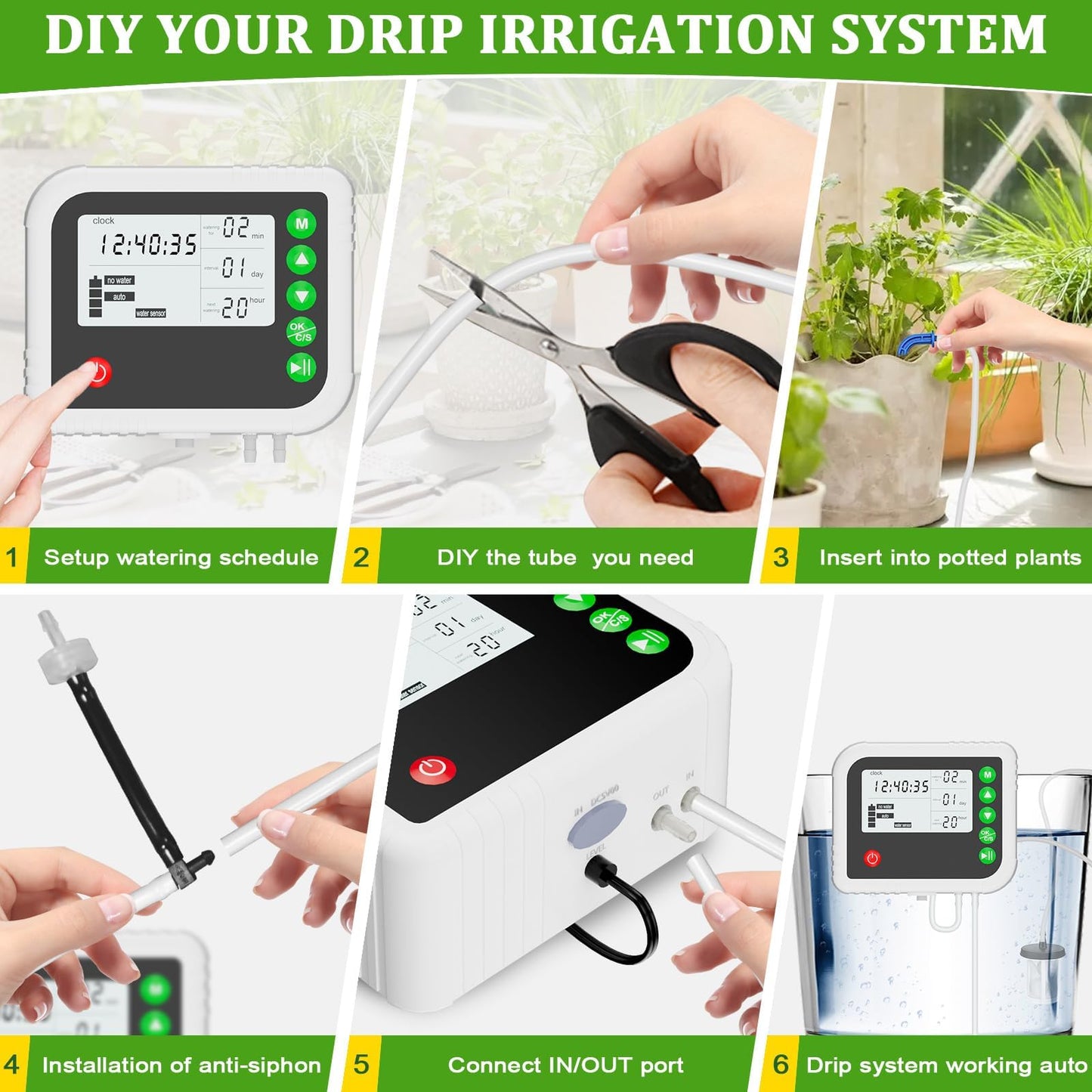 ZWJBSGY Automatic Plant Water Indoor, 15 Potted Plants Self Watering System, Automatic Drip Irrigation Kit Plant Watering Devices Programmable Water Timer, LED Display and Power Supply