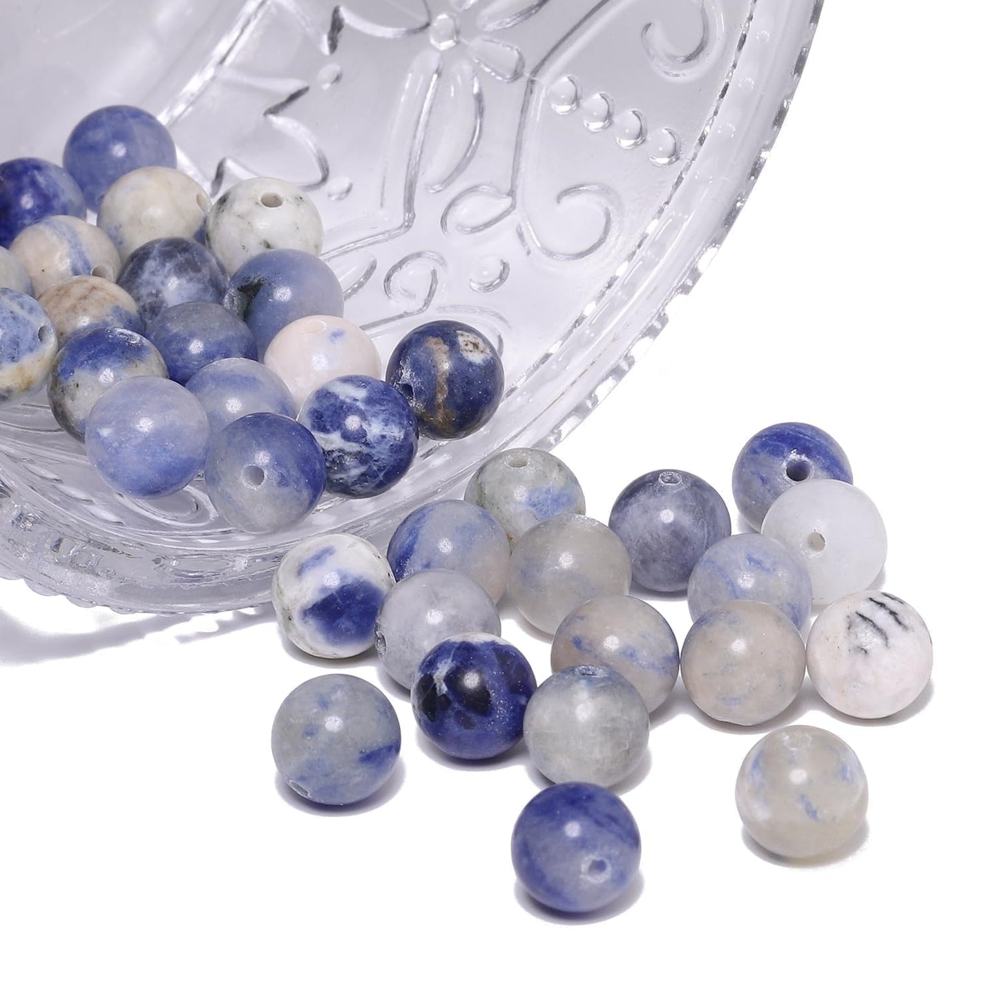 About 45pcs 8mm Natural Stone Beads White Blue Sodalite Beads Crystal Gemstone for Jewelry Making, DIY Bracelet Necklace
