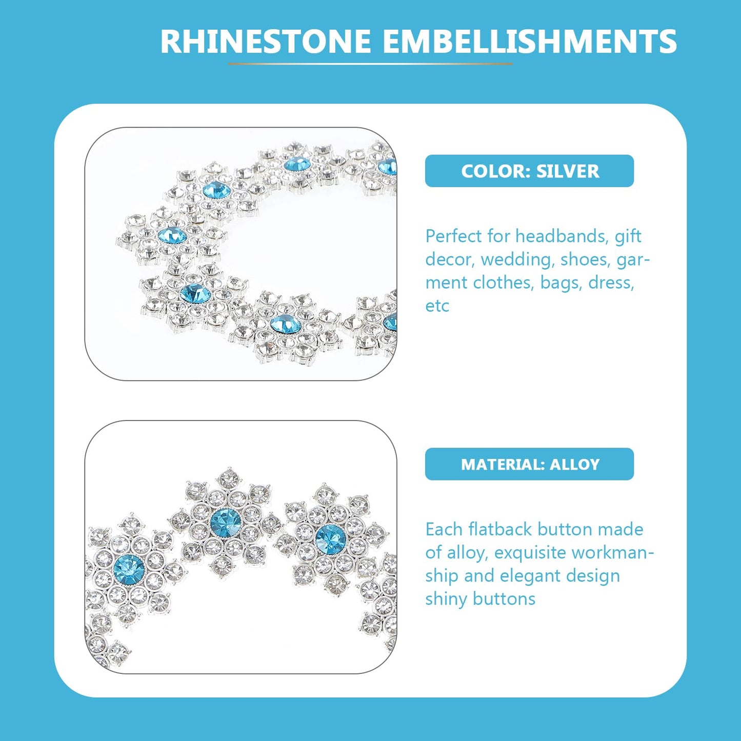 30pcs Crystal Rhinestone Snowflake Buttons Flatback Embellishments for Craft DIY Jewelry Scrapbooking