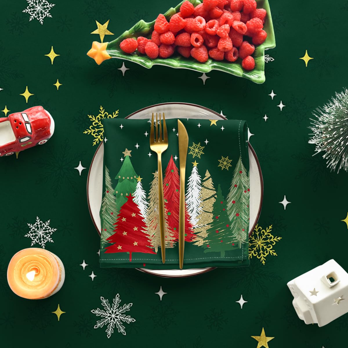Horaldaily Christmas Tablecloth 60×84 Inch Rectangular, Christmas Trees Green Washable Table Cover for Party Picnic Dinner Decor