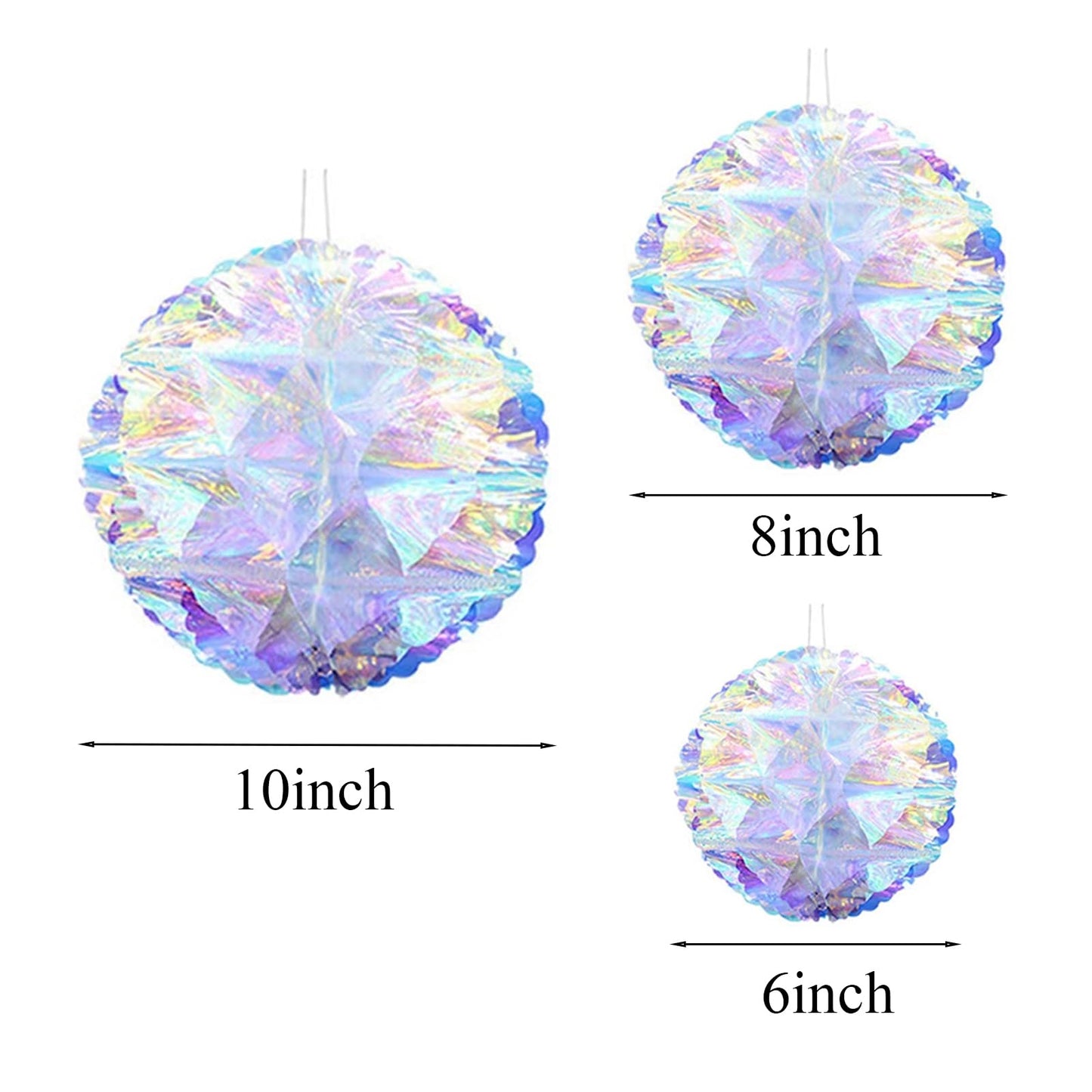 6pcs Hanging Decorations Iridescent Honeycomb Ball Foil Ceiling Hanging Folding Rainbow Shine Party Ornaments for Bridal Shower Wedding Birthday Frozen Theme Party Decoration