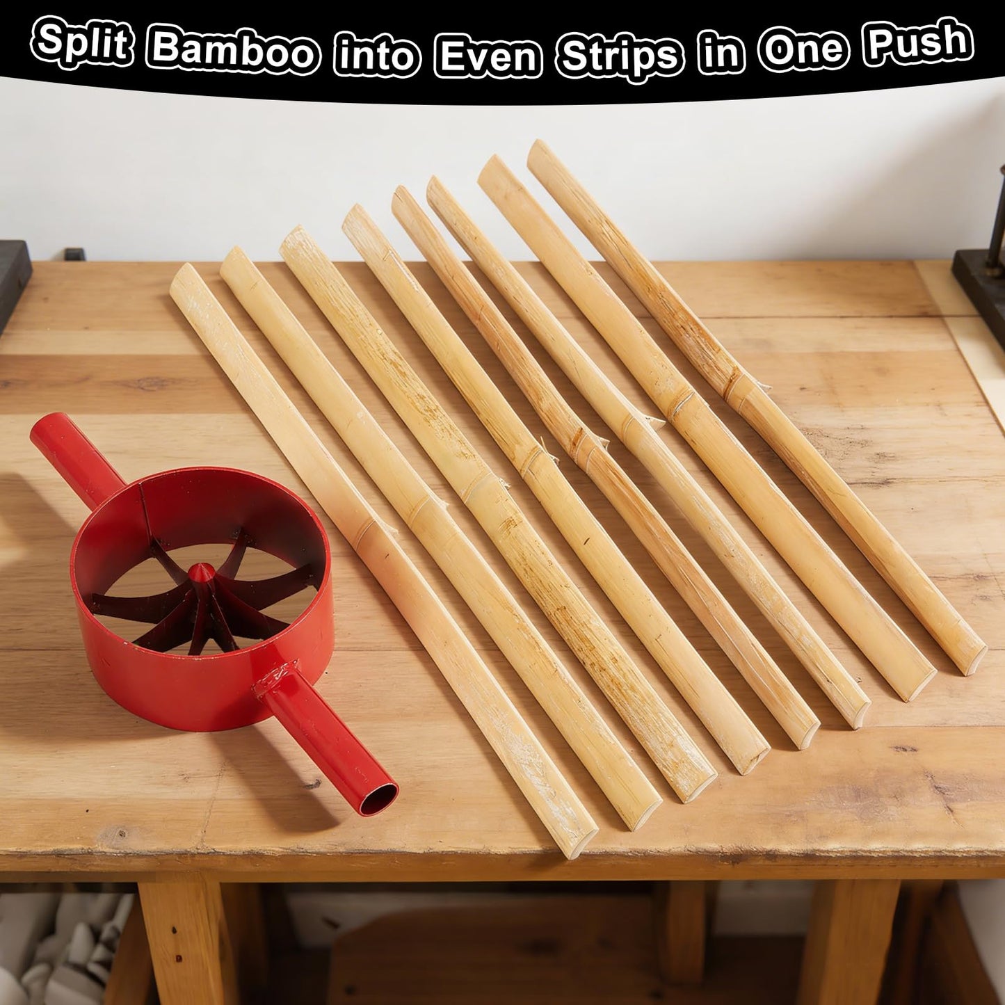 Lanties Bamboo Splitter 5.5 Inch Bamboo Split Steel Manual Dividing Splitting Tool with Both Side Handle Blade for Farm Backyard Workplace, Easy to Use, Red(8 Cut)