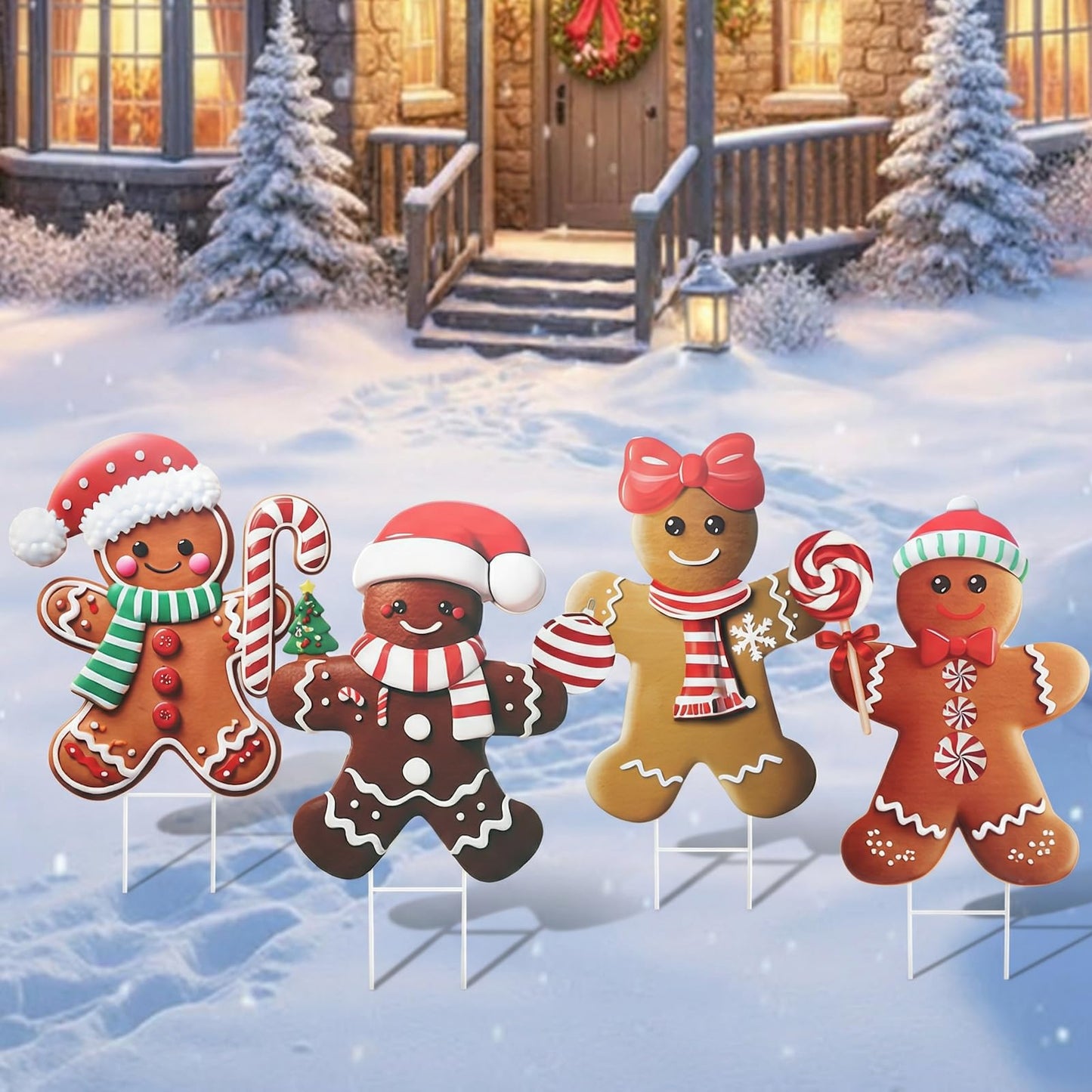 Weysat 4 Pack Christmas Metal Yard Stakes 15.75 Inch Gingerbread Man Yard Sign Stake Christmas Decorations Outdoor for Outside Xmas Gingerbread Decorations for Garden Lawn Pathway Party Decor