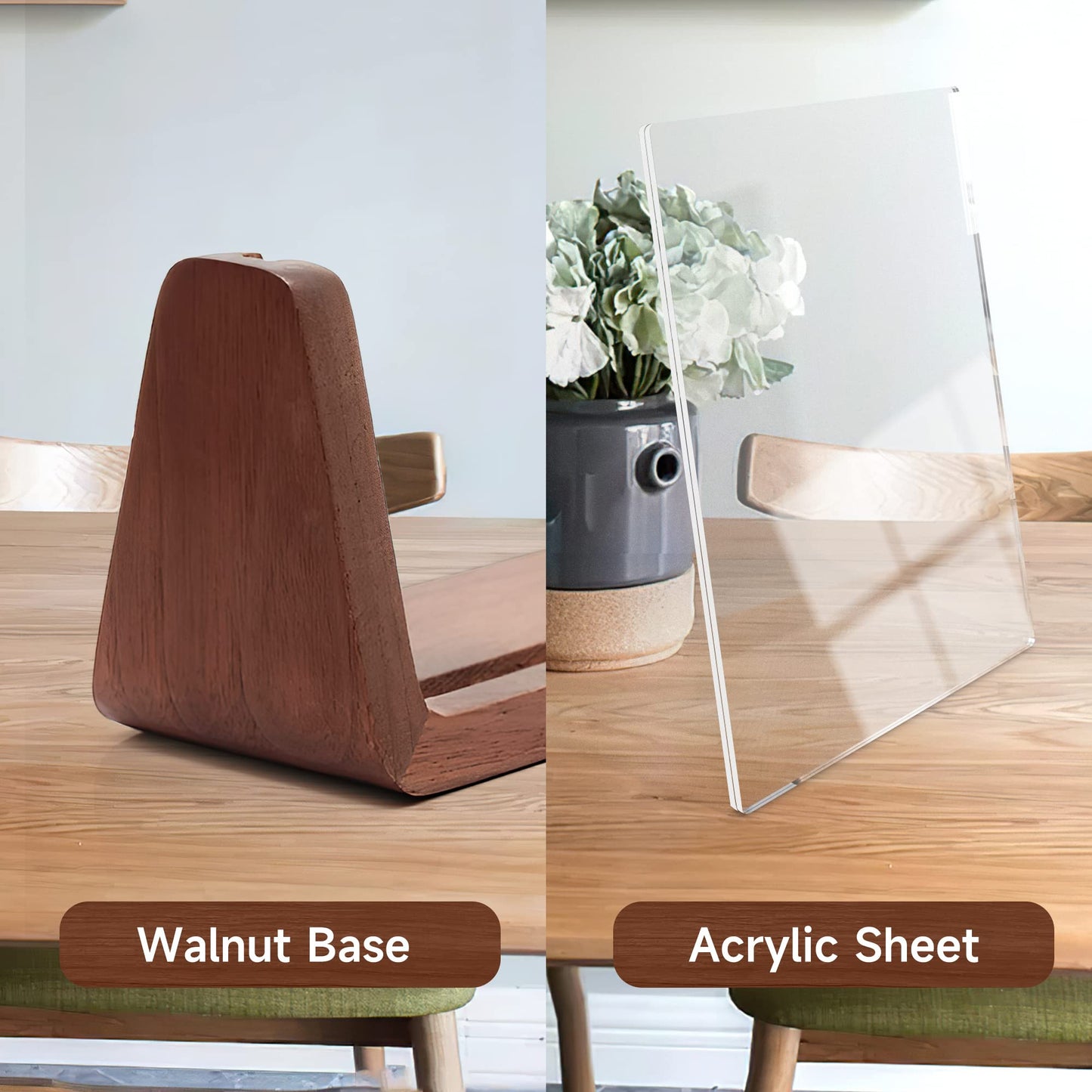 Komimaci 4x6 picture frames, Solid Rustic Wooden Photo Frames with Walnut Wood Base and High Definition Acrylic Glass Covers - for Tabletop or Desktop Display (4x6 inch, Vertical)