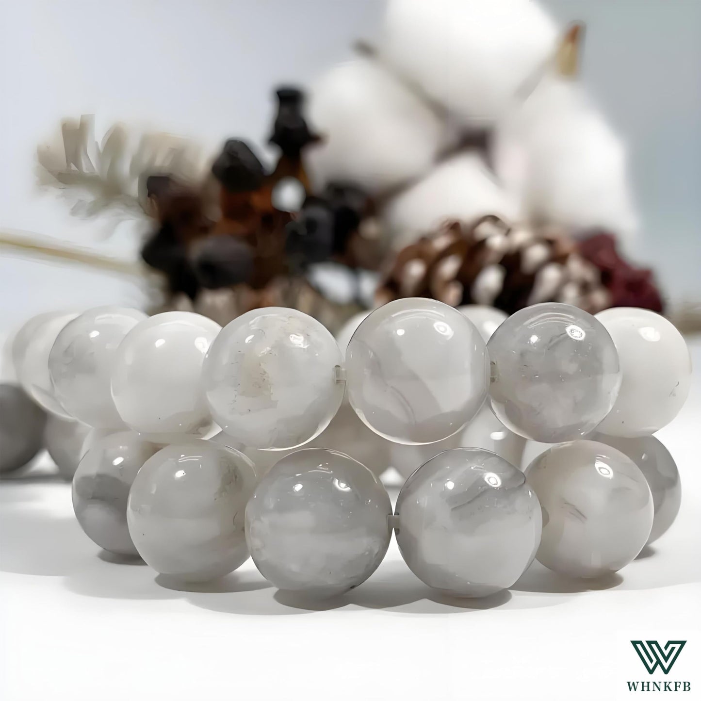 WHNKFB 10mm 50PCS Natural White Crazy Lace Agate Round Beads, Milky Pearl-Alternative Loose Stone Beads for Jewelry Making Craft - 4mm 6mm 8mm 10mm Options with Free Elastic Cord
