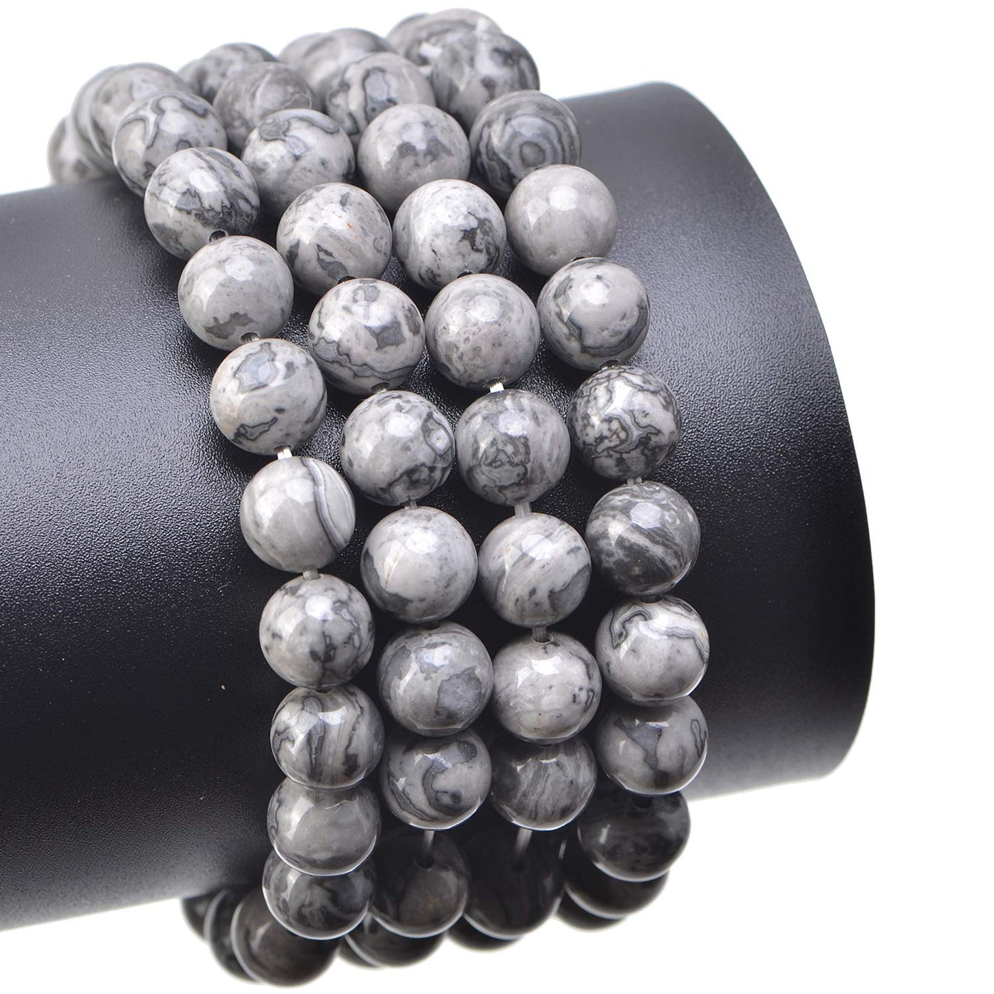 LPBeads 100PCS 8mm Natural Map Jasper Gemstone Round Loose Beads for Jewelry Making with Crystal Stretch Cord