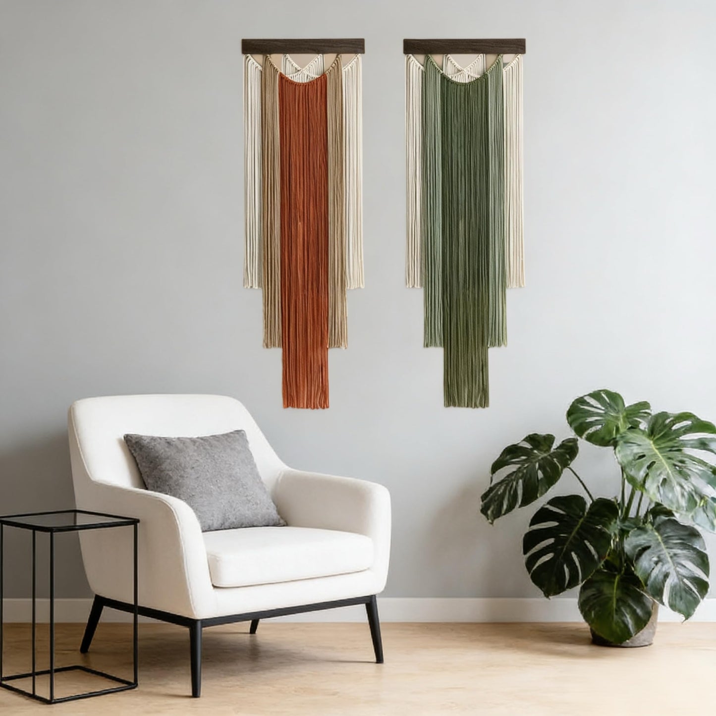 M MANUAL Macrame Wall Hanging 15.7x47.2Inch Fiber Handmade Macrame Wall Hanging Bohemian Yarn Tapestry Living Room Bedroom Modern Home Decor For Boho Home Decoration (B)