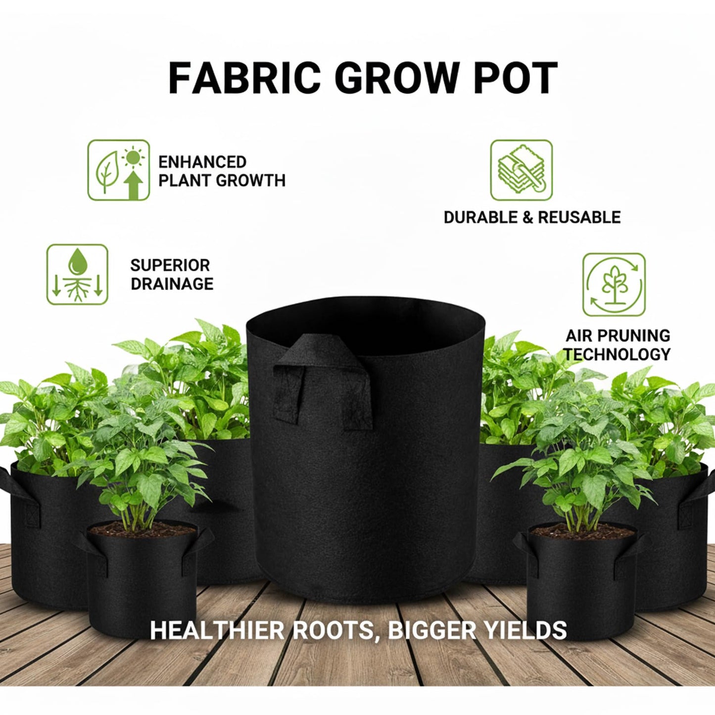 6 Grow Bags, 5 Gallon Strawberry Planter and Potato Grow Bags, Non-Woven Fabric Plant Containers with Dual Handles, Garden Planting Solutions for Vegetables and Fruits, Durable and Breathable Design