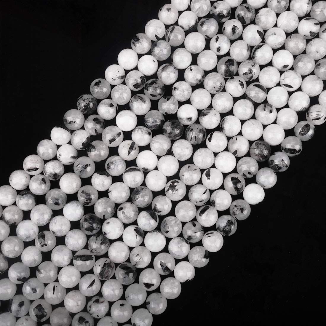 ICAI Beads Tourmaline Quartz (Silver Rutile Quartz) 10mm Natural, Energy Gemstone | Healing Power for Jewelry Making | Loose Beads | 1strand