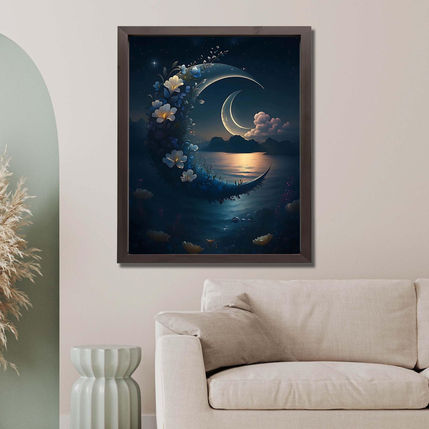 InkFlow Posters Designed Moon Poster - Celestial Wall Art Featuring Stylized Moon Phases and Stars Great for Bedroom, Meditation or Office Decor - 8x10 Unframed Canvas Print