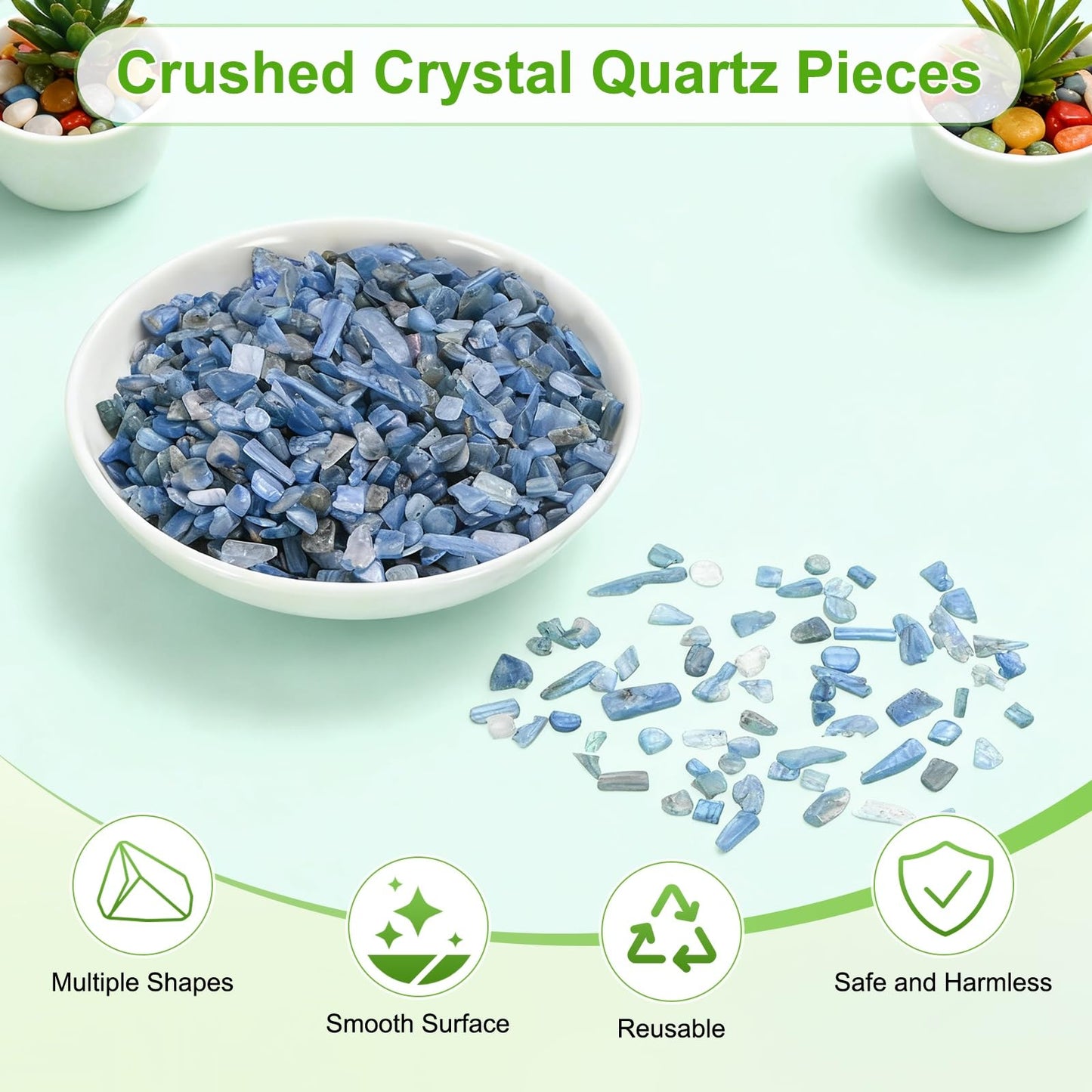 M METERXITY 1.1lb/500g Assorted Tumbled Chips Stone, 5-7 mm Crushed Crystal Quartz Pieces for Vases Filler/Aquarium/Succulent Plants Decor, Irregular Shaped Stones [Dark Blue]