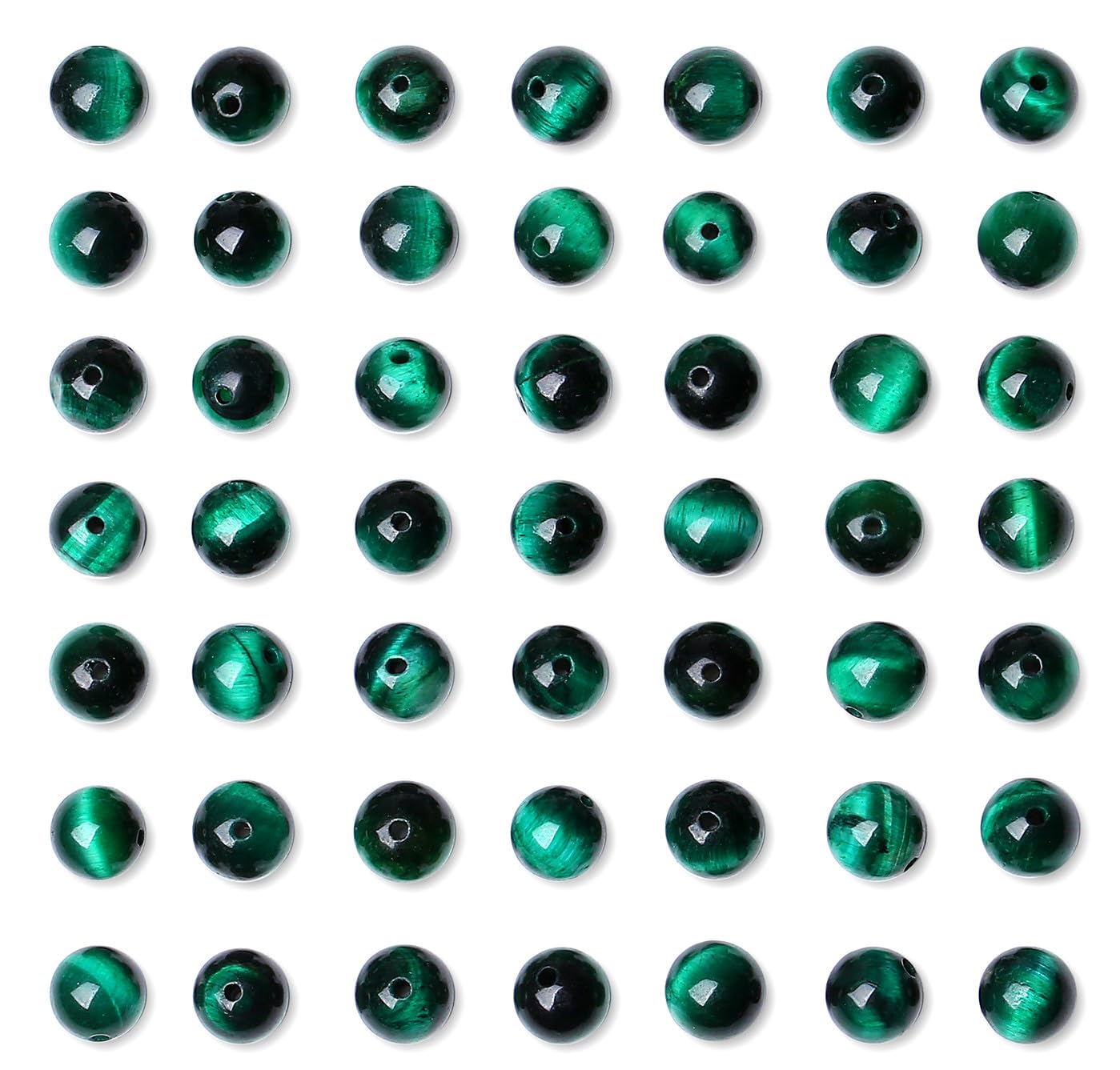 QINJIEJIE 60PCS Green Tiger Eye Beads 8mm Stone Beads Round Loose Gemstone Bead for Bracelet Beading Crystal Jewelry Making DIY Necklace Earrings 0.32"