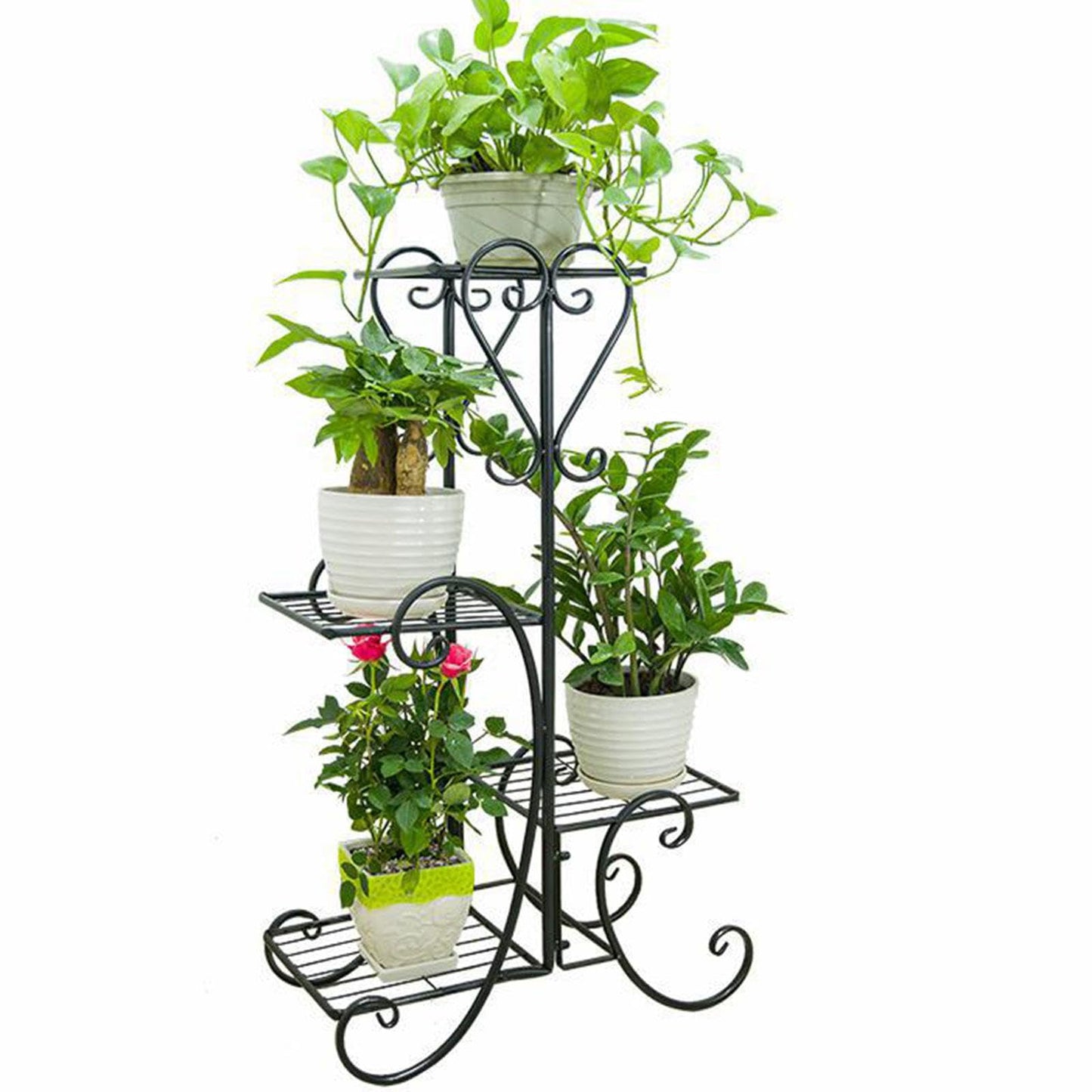 YEDECOR Plant Stand, Heavy Duty Metal Planter Holder Indoor Outdoor, 4 Tier Flower Pot Display Rack, Corner Plant Shelf for Garden Patio Living Room Flower Stand,Black