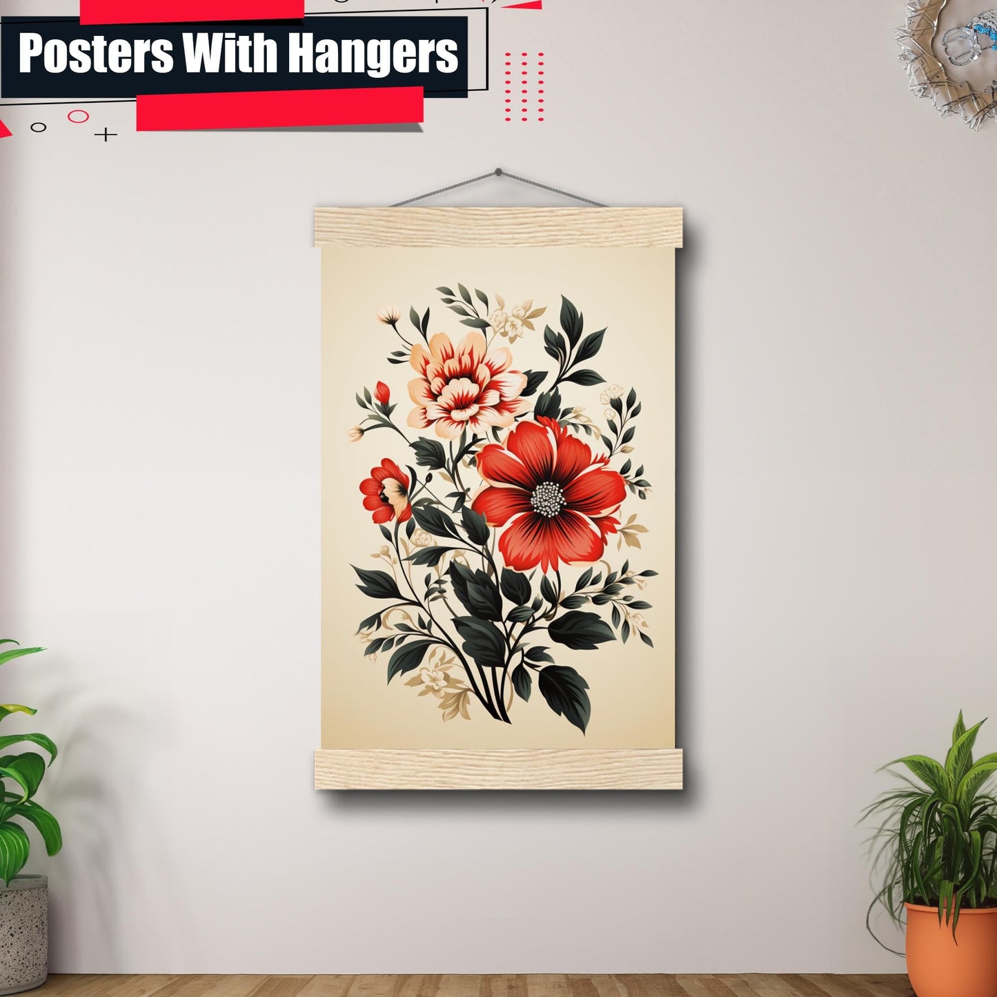 Scandinavian Folk Art, Black and Beige Abstract Botanical Wall Art for Scandinavian Home Decor, Wall Art, Home Decor