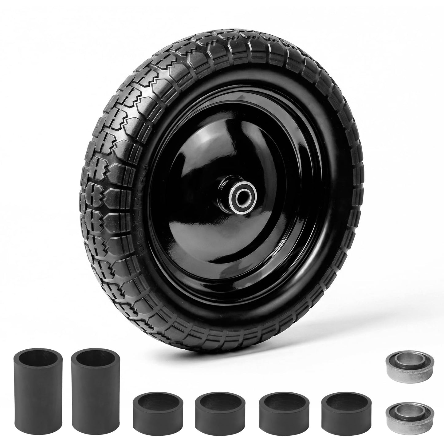 DGSL 1-Pack 4.80/4.00-8 Tire - 14.5" Flat-Free Tire Wheelbarrow Tire with 3" Centered Hub, 5/8" 3/4" Bearings, Heavy Duty Replacement Tires for Gardening & Yard Work