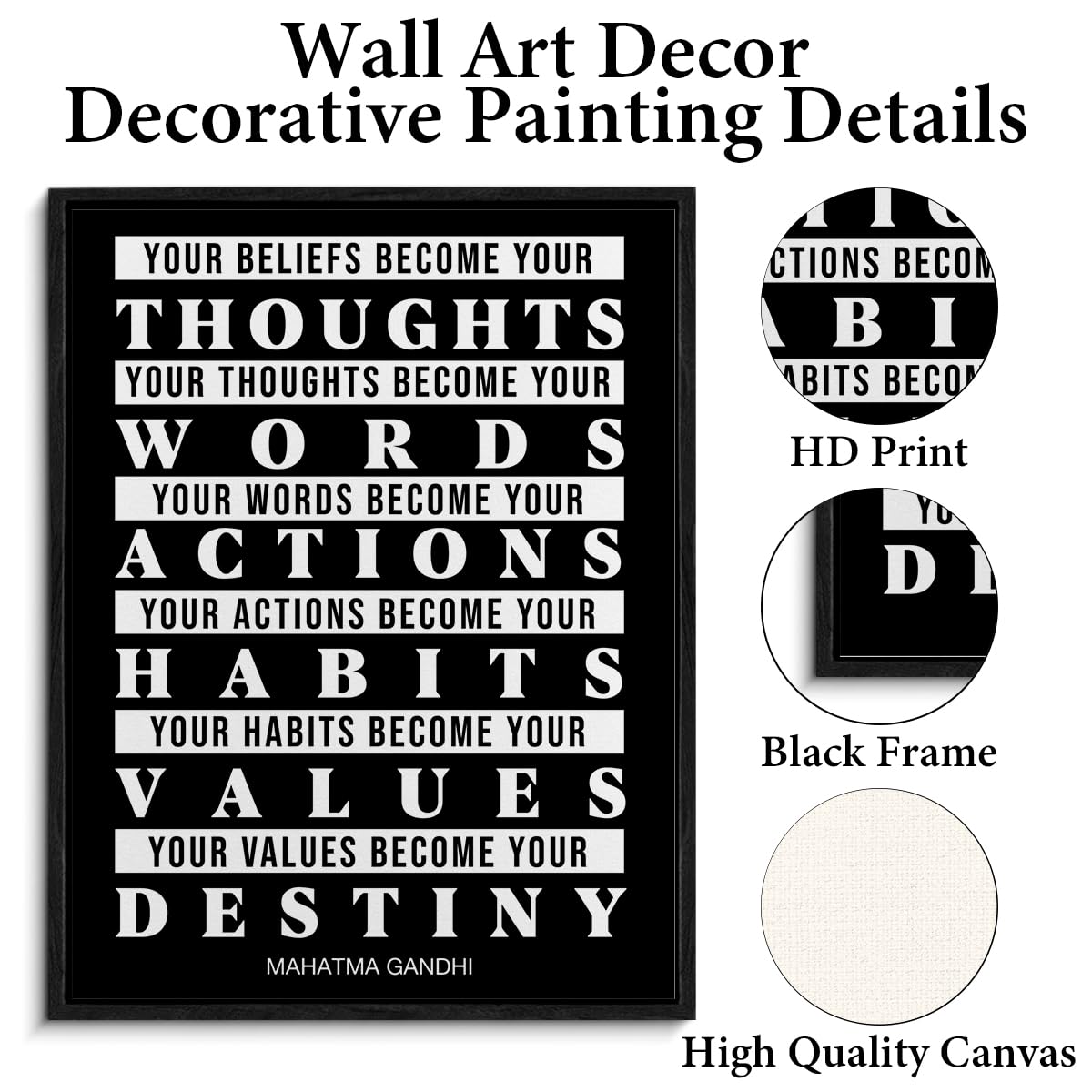 Inspirational Framed Canvas Wall Art Positive Watch Your Thoughts Poster Print Wall Decor Motivational Painting for Home Bedroom Office Decoration 11.5x15 Inches