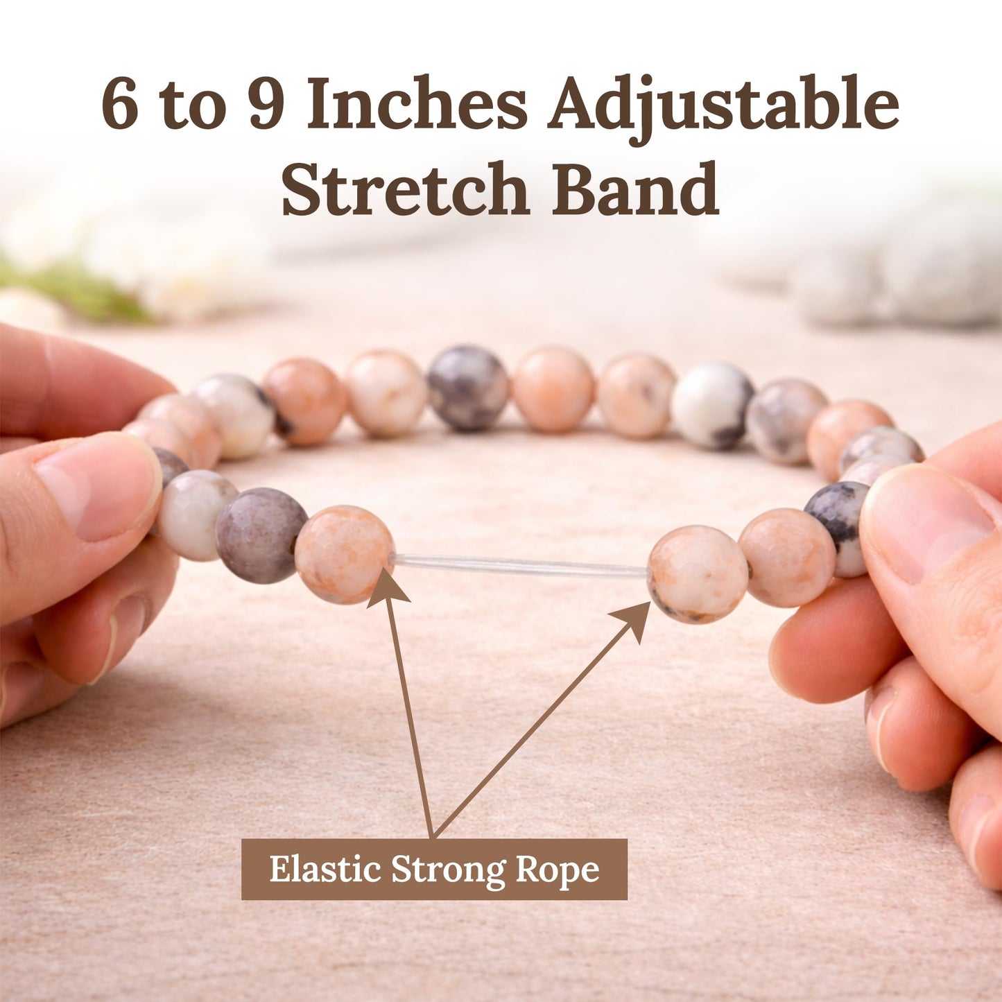Elm City Direct 8mm Natural Stone Beaded Bracelet – Unisex Crystal Stretch Bracelets for Men & Women, Chakra & Healing Jewelry, Gift-Ready Beaded Bracelets (Pink Zebra Jasper, 8mm)