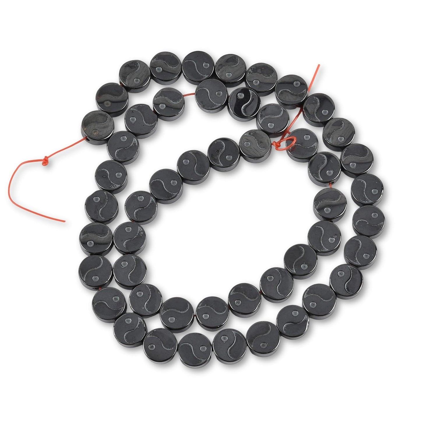 HAAMIIQII 50pcs 8mm Natural Black Hematite Loose Gemstone Beads Yin Yang Coin Shape Spacer Stone Beads for Jewelry Making DIY Bracelets Necklaces Crafting