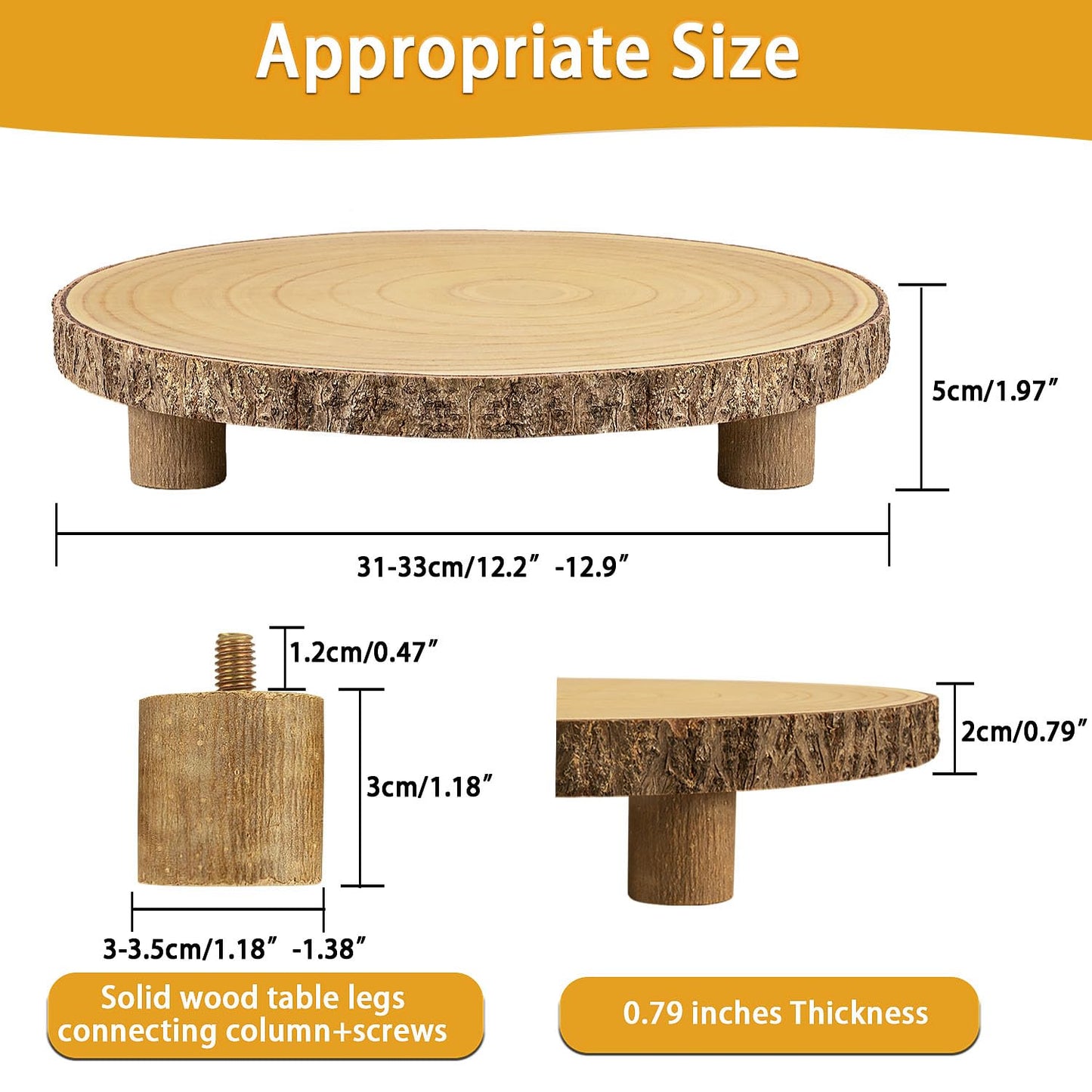 KOUROU Cake Stand Natural Wood Cake Stand with Legs, 11.5-13 Inches Dessert Accessories Cake Rustic Stand，Central Decoration for Festival Party/Baby Party/Wedding/Birthday/Natural Simple Parties