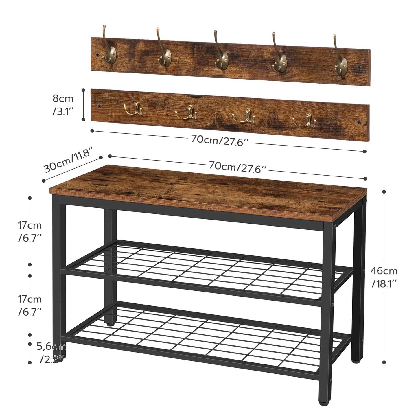 HOOBRO Hall Tree with Bench, Coat Rack Shoe Bench Set, Entryway Shoe Rack with Coat Hooks, Hall Tree Coat Rack, Mud Room, Industrial, for Foyer, Front Door, Rustic Brown BF07MT01
