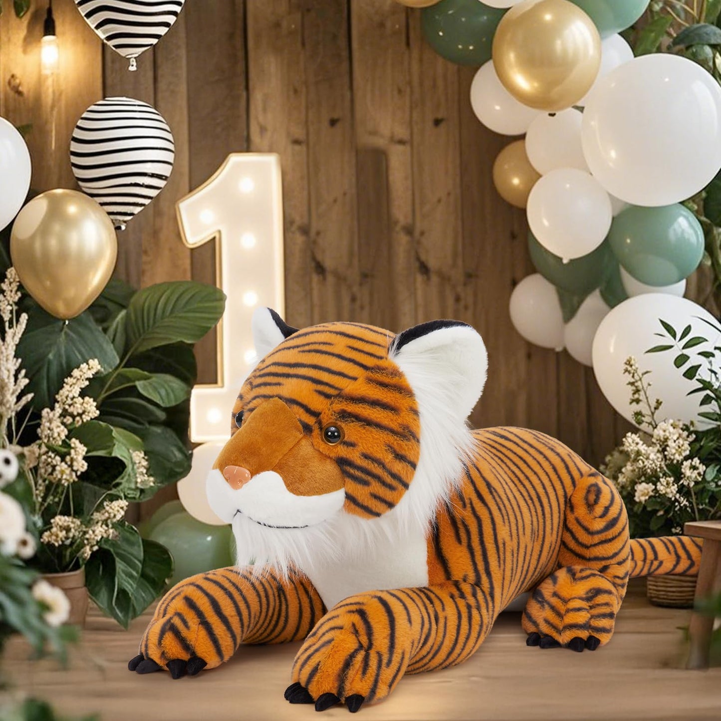 MaoGoLan Giant Tiger Stuffed Animal - 46” Realistic Tiger Plush Toy for Boy Girl Kid, Soft Fluffy Wild Cat Zoo Animal Toy Plush Pillow for Birthday Gift, Baby Shower Party Favor, Home Decor