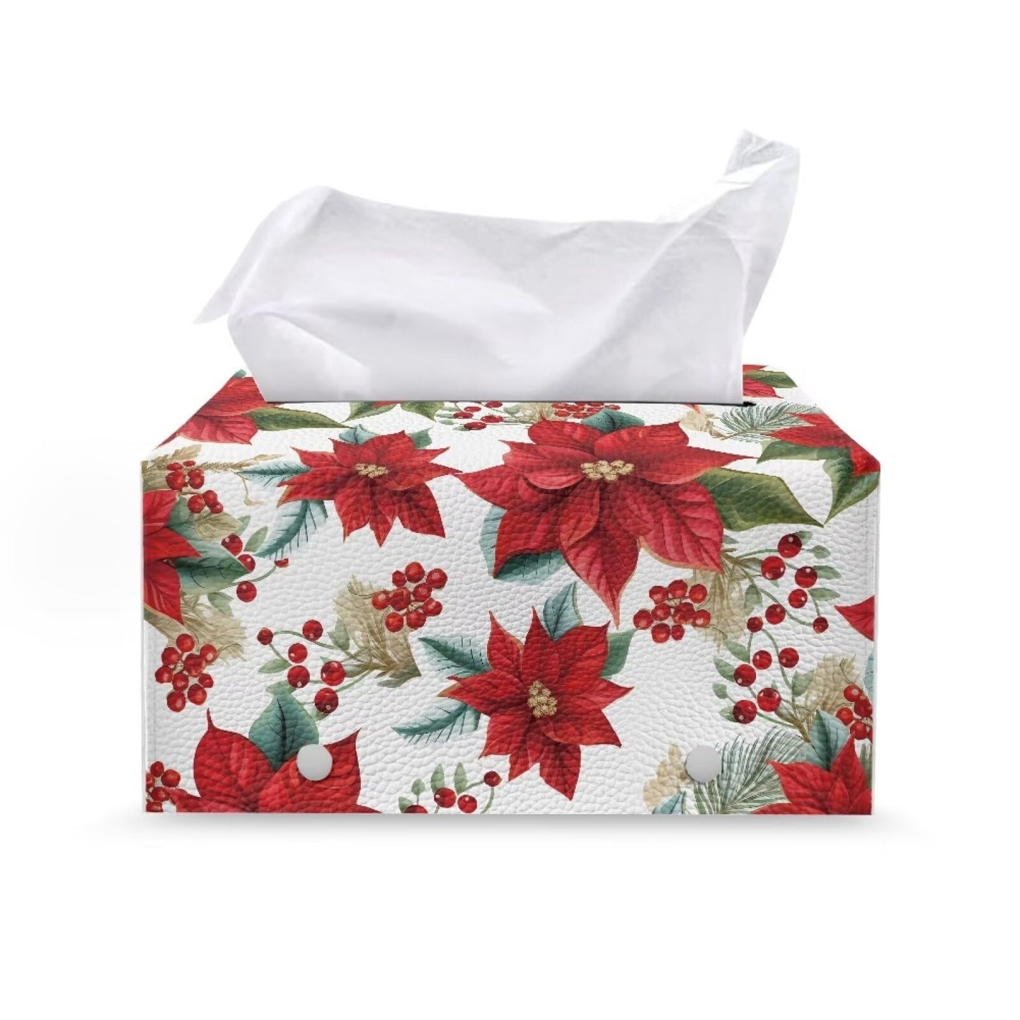 Viewamoon Christmas Floral Tissue Box Cover Rectangle Leather Soft Fabric Paper Holder Box Easy to Install 9x5x5 Cube Cover for Bathroom Deocration