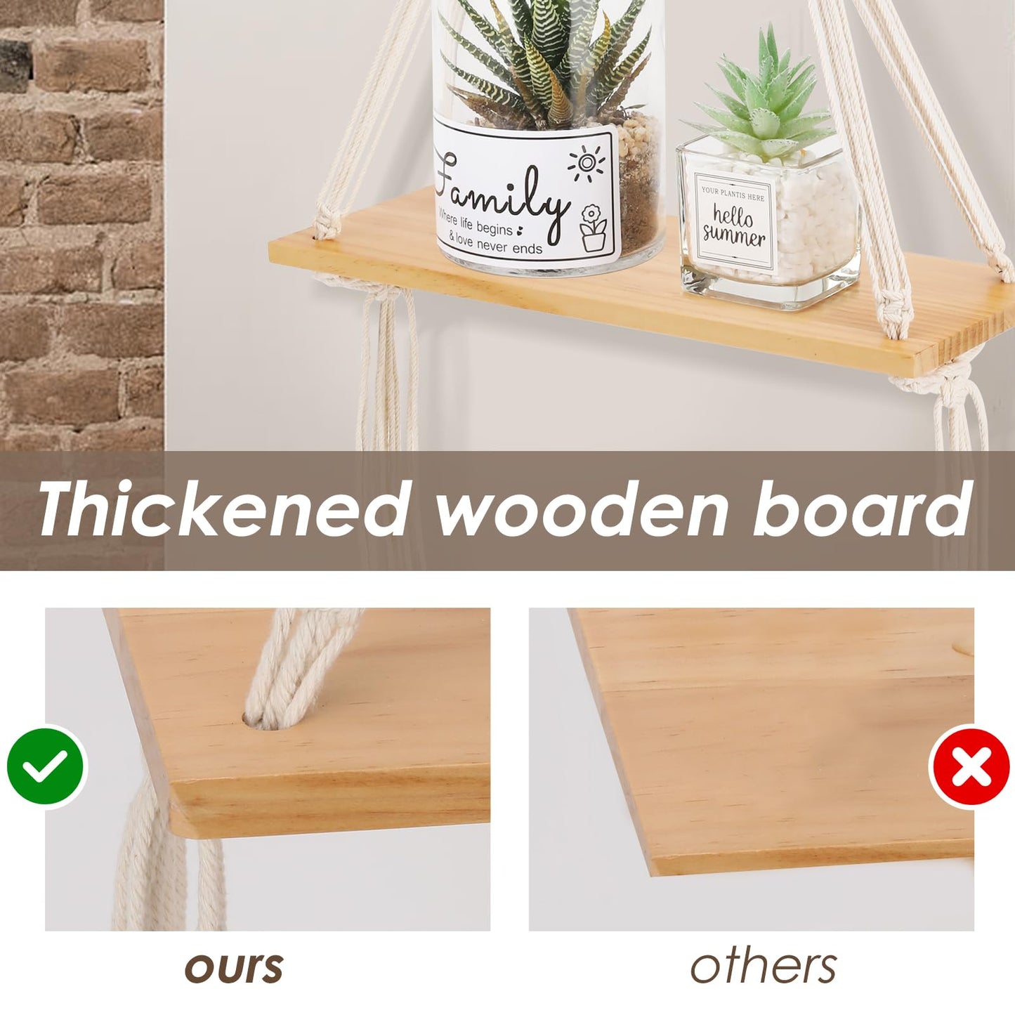 Sunkaioo Macrame Wall Hanging Shelf Set of 2,Boho Wooden Display Floating Shelves for Wall Decor with Handmade Woven Rope,Farmhouse Rustic Plant Shelf for Bedroom Dorm Nursery Living Room Bathroom