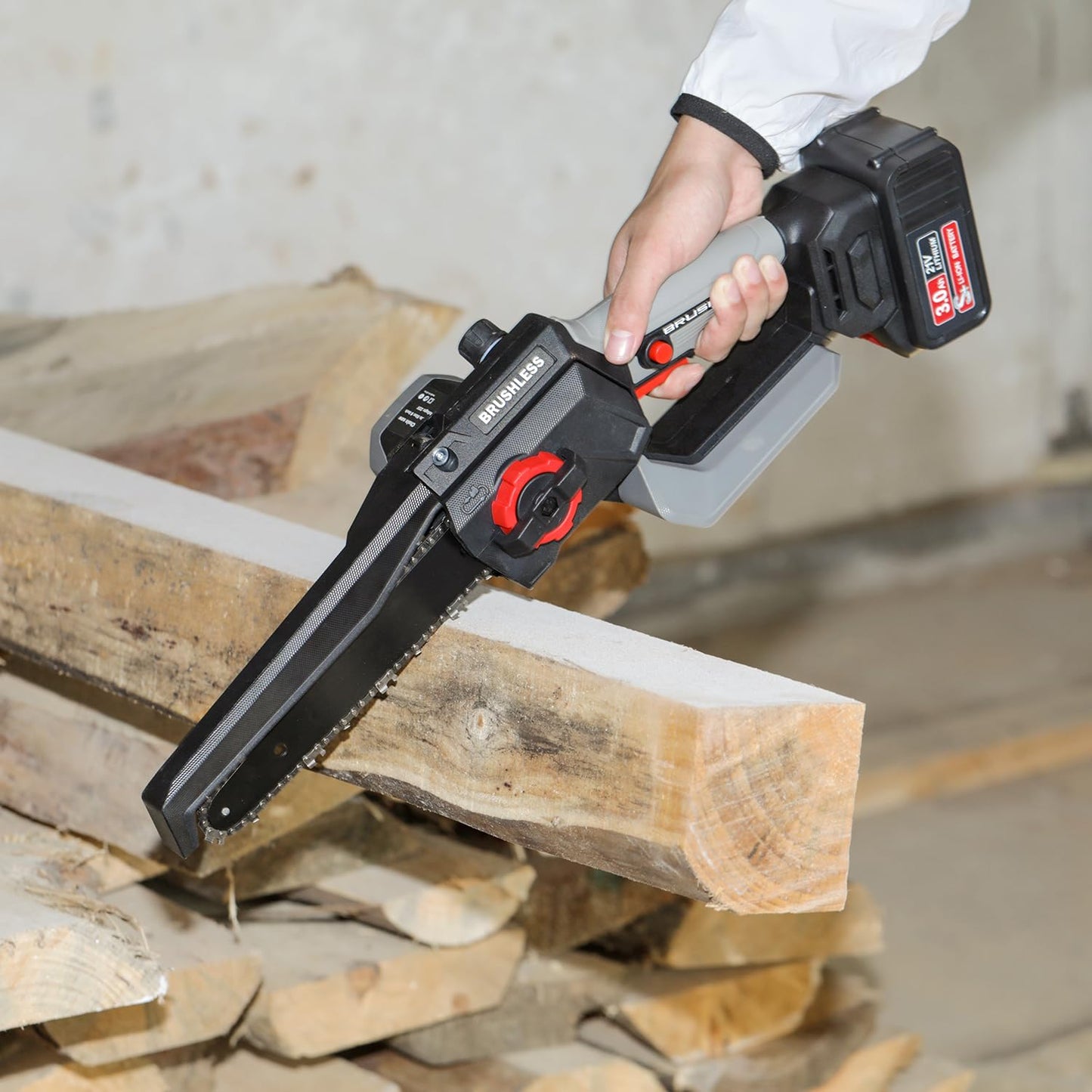 8 Inch Mini Chainsaw Cordless, 1150W 5000RPM Brushless Handheld Electric Chain Saw with Chain Guide Plate 2x3.0A Batteries and Other 6 Accessories, for Tree Branch Wood Cutting, Garden Tools Gift