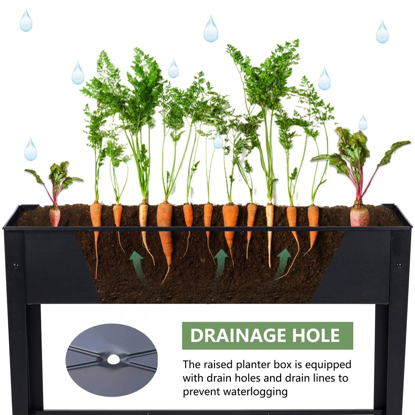 Piksedo Raised Garden Bed, Elevated Planter Black Metal Plant Box with Legs Standing Garden Stand Drainage Holes Black