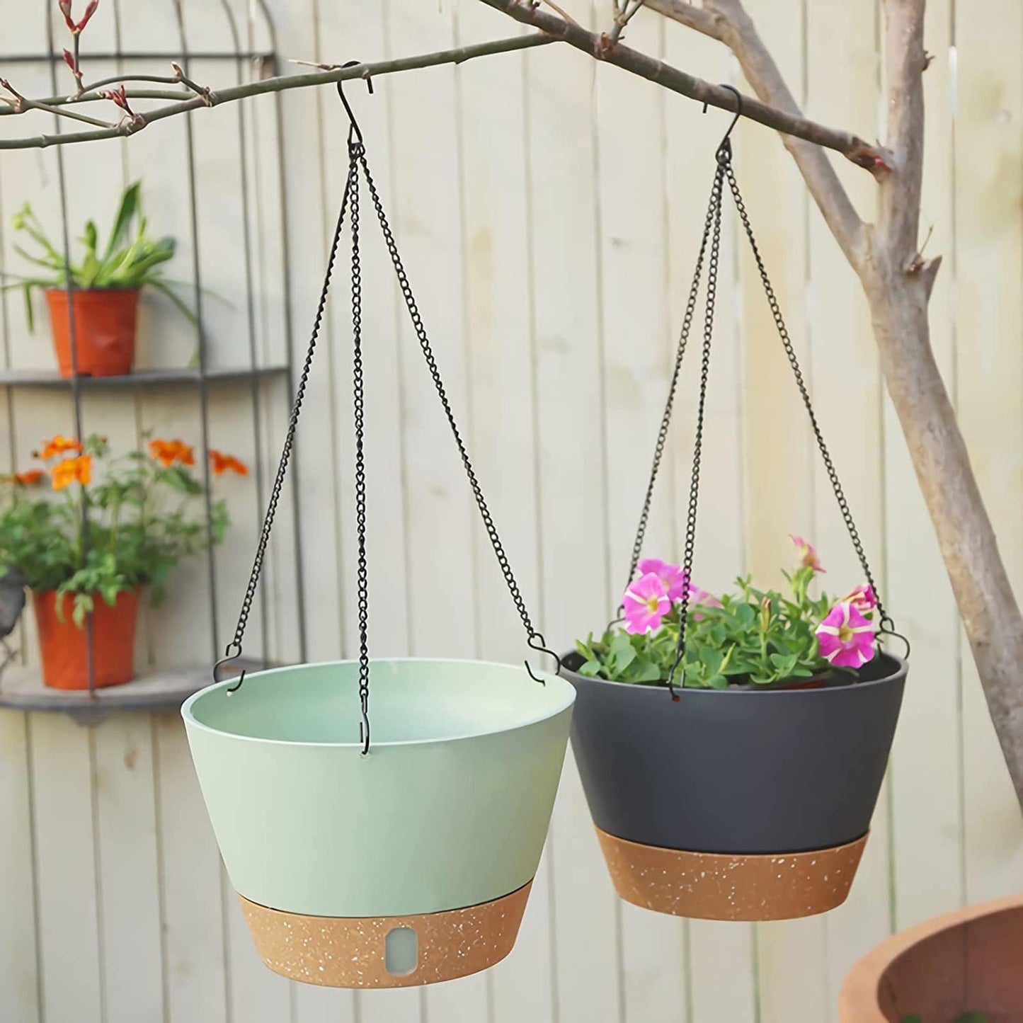 ZMTECH 2 Pack 8 Inch Hanging Planters for Indoor Plants, Modern Gray Hanging Planter with Visible Water Level Window & Removable Tray, Decorative Plant Hanger Indoor for Home Decor