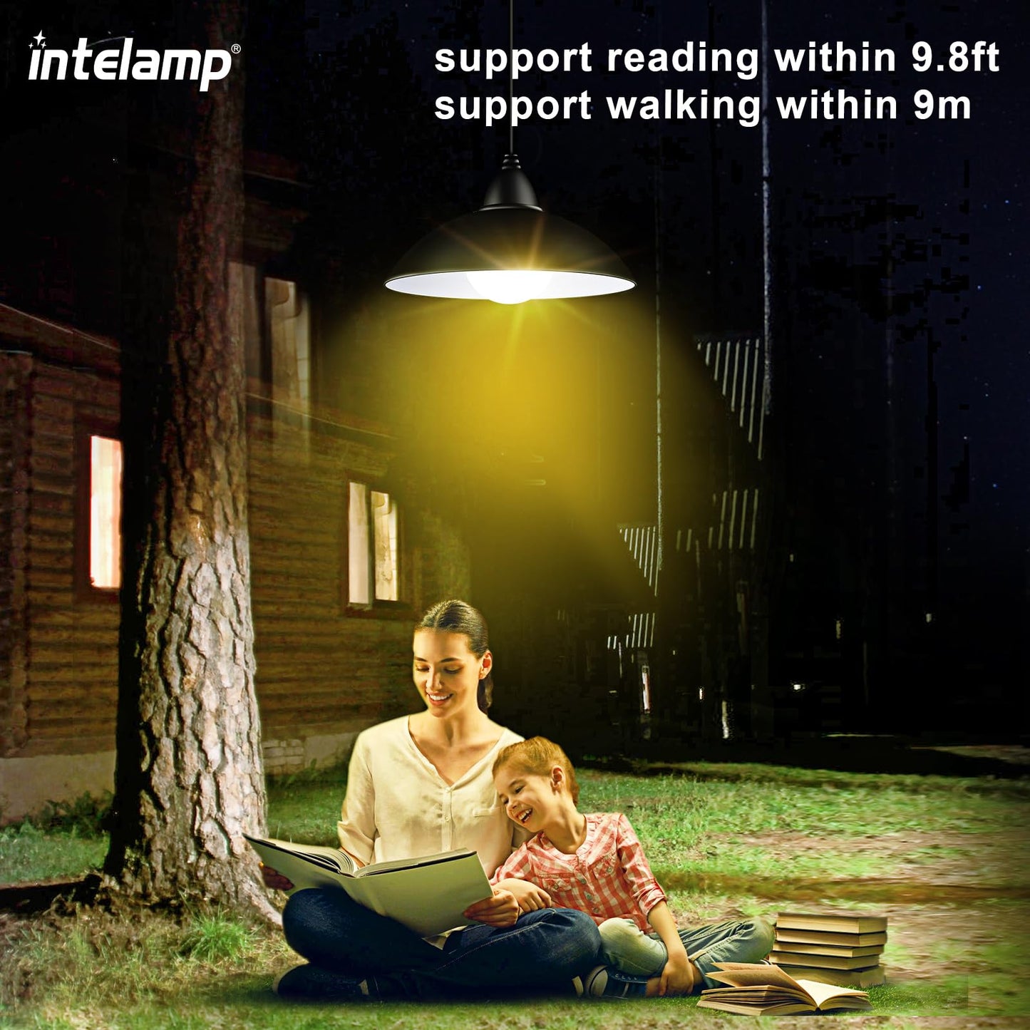 intelamp Solar Pendant Lights Indoor Outdoor, 4000mAh Gazebo Shed Chandeliers with Remote All Day/Night Mode 16.4Ft Hanging Warm White Lighting for Outside Barns Chicken Coop
