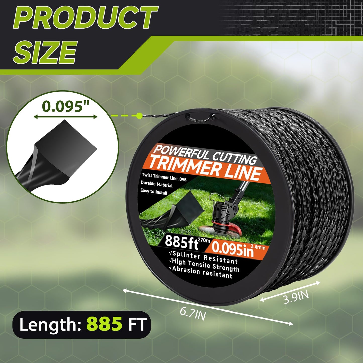 GeekNi 885ft 0.095" for Black Diamond Trimmer Line Heavy Duty Professional Twisted Weed Wacker String Spiral Trimmer Line Spool with Cutter for Echo Trimmers Line 330095073
